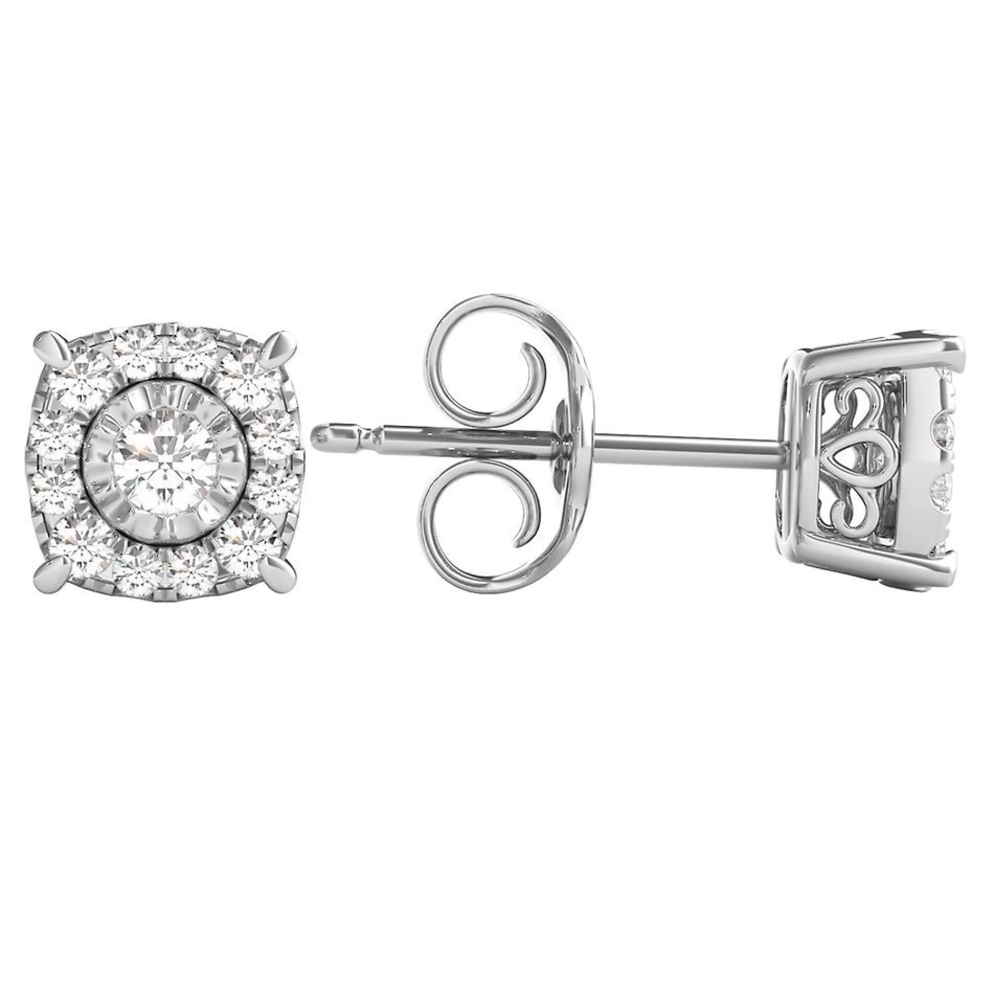 Earrings^* 1/4 Ct. Tw. Diamond Illusion Halo Stud Earrings In 10K White Gold