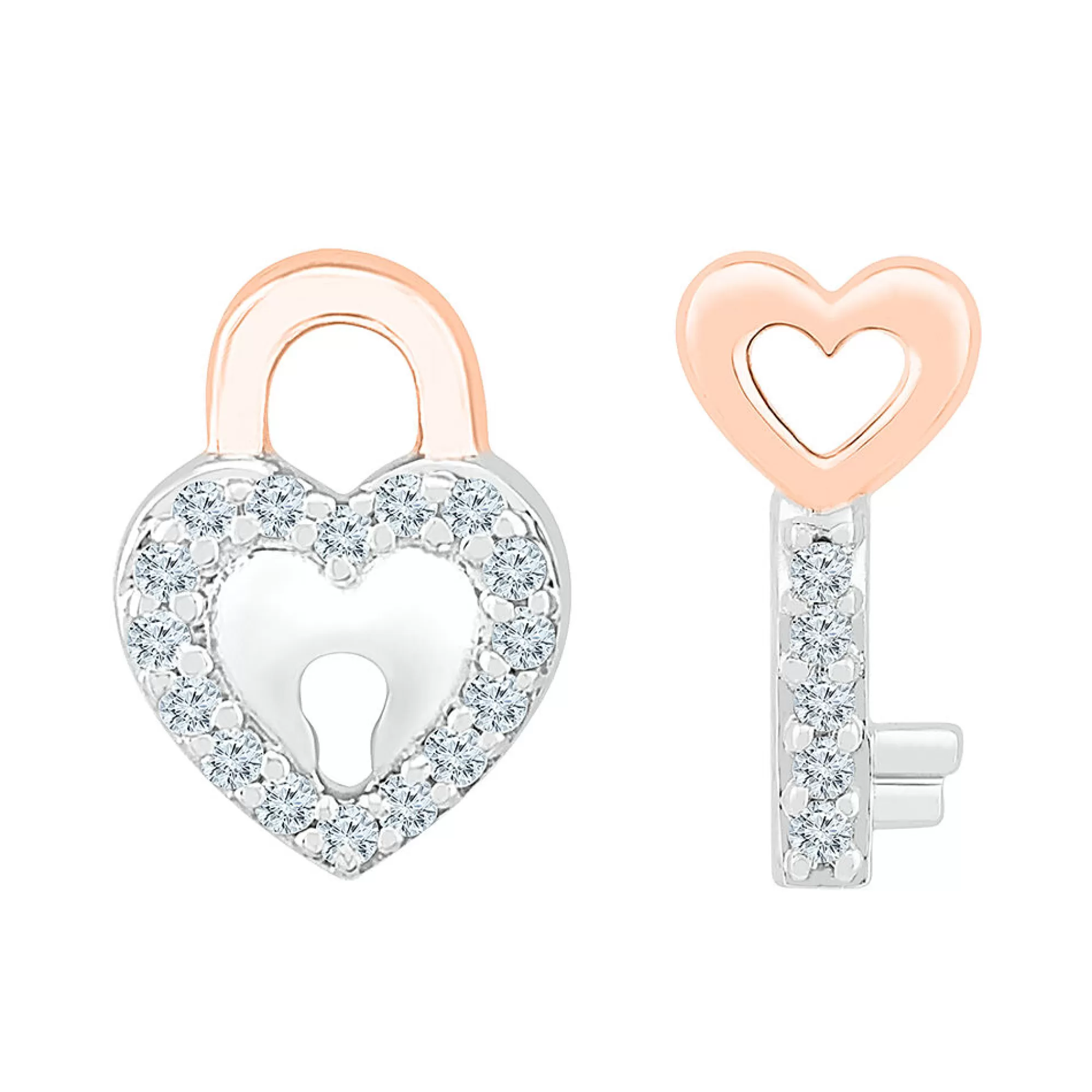 Earrings^Layering & Stacking 1/10 Ct. Tw. Diamond Lock & Key Stud Earrings In 10K White Gold