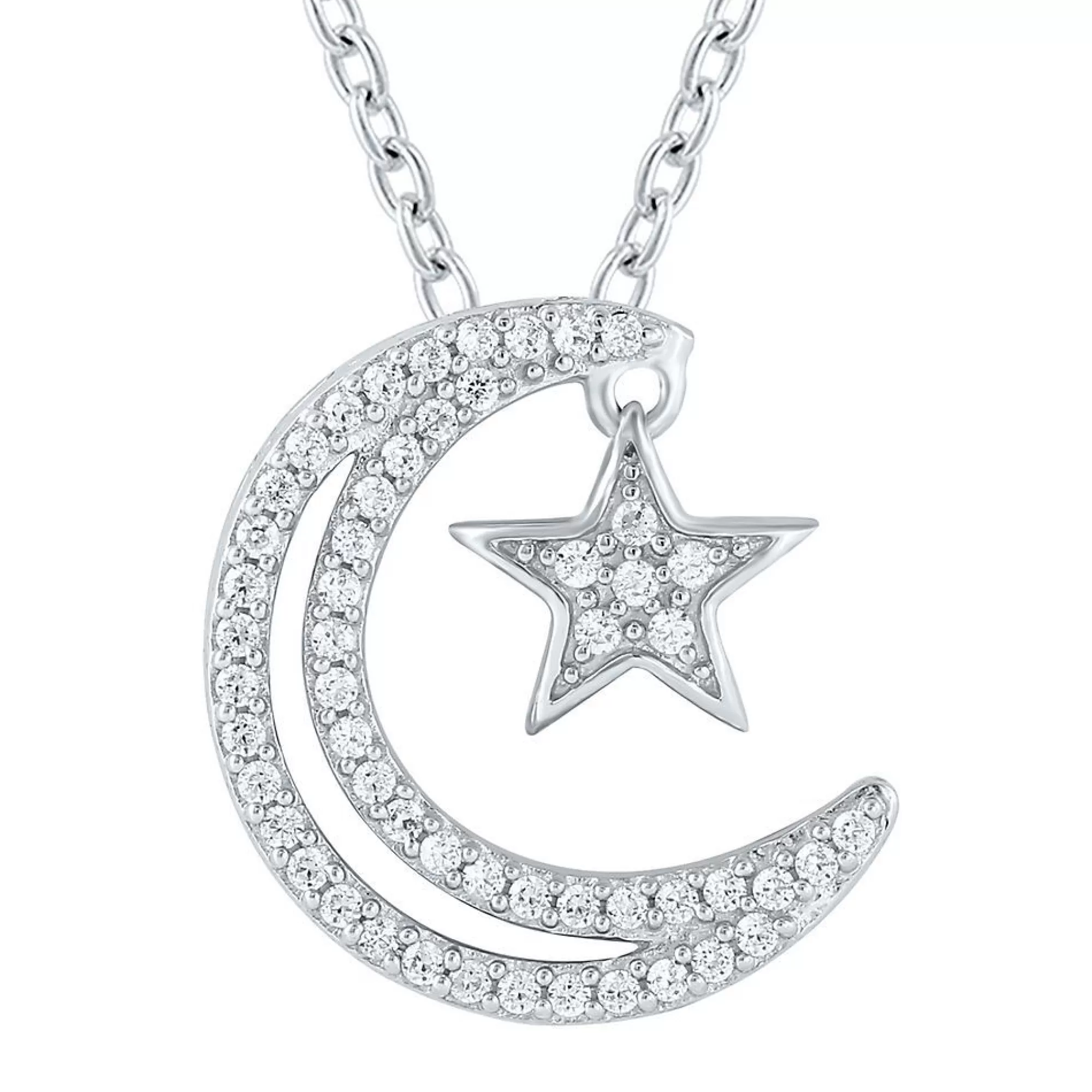 Necklaces & Pendants^* 1/5 Ct. Tw. Diamond Moon & Star Pendant In Sterling Silver