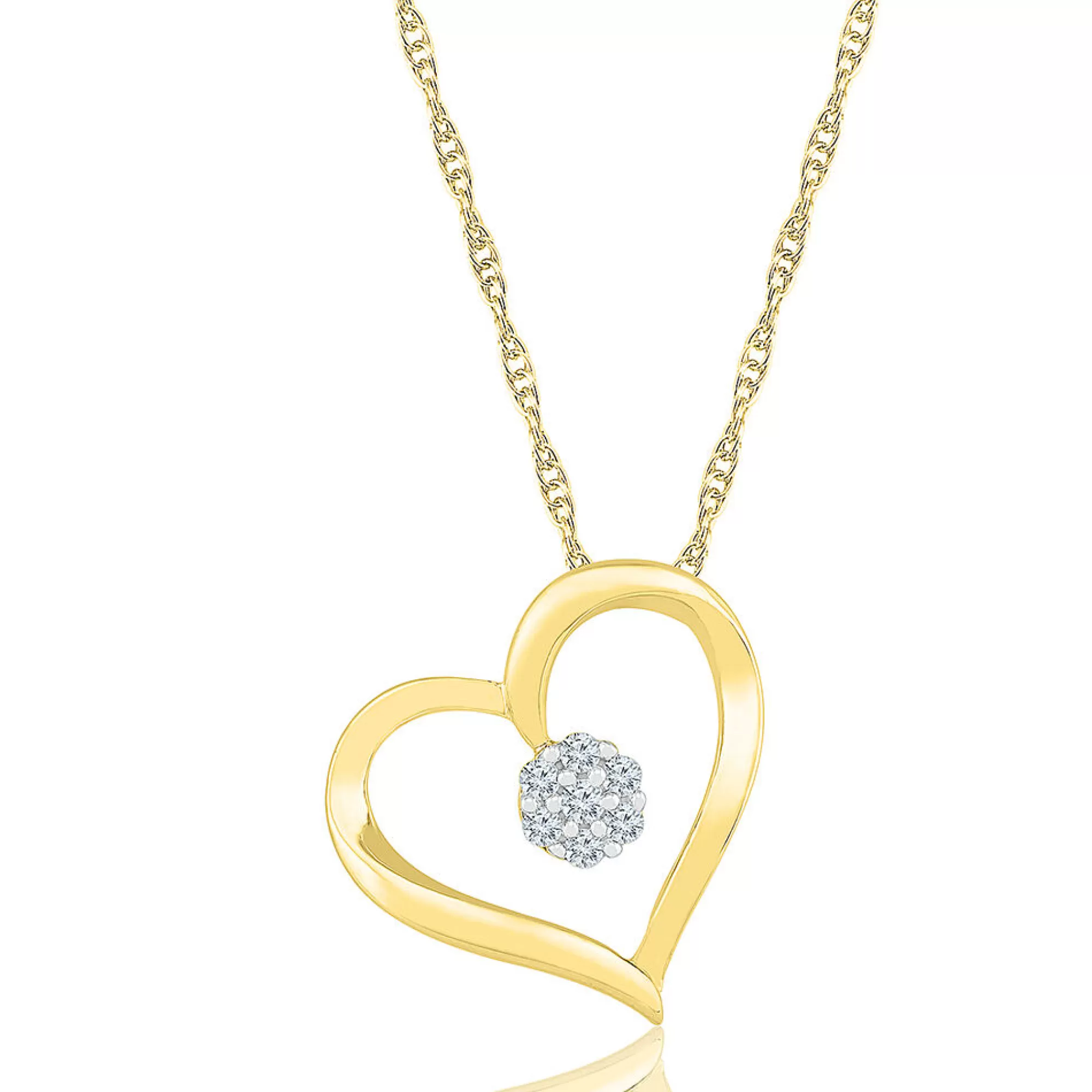 Necklaces & Pendants^Mirabela® 1/10 Ct. Tw. Diamond Round Cluster Heart Pendant In 10K Yellow Gold