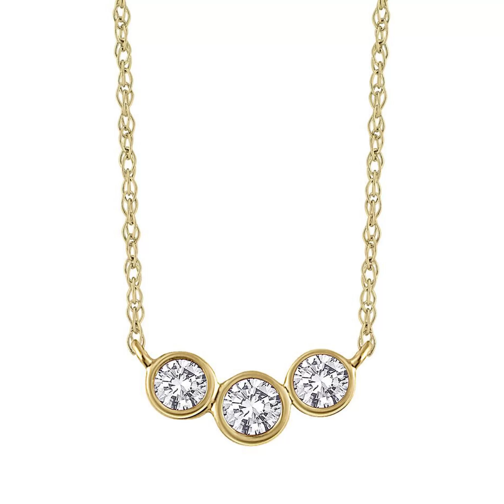 Necklaces & Pendants^Layering & Stacking 1/10 Ct. Tw. Diamond Three-Stone Necklace In 10K Yellow Gold