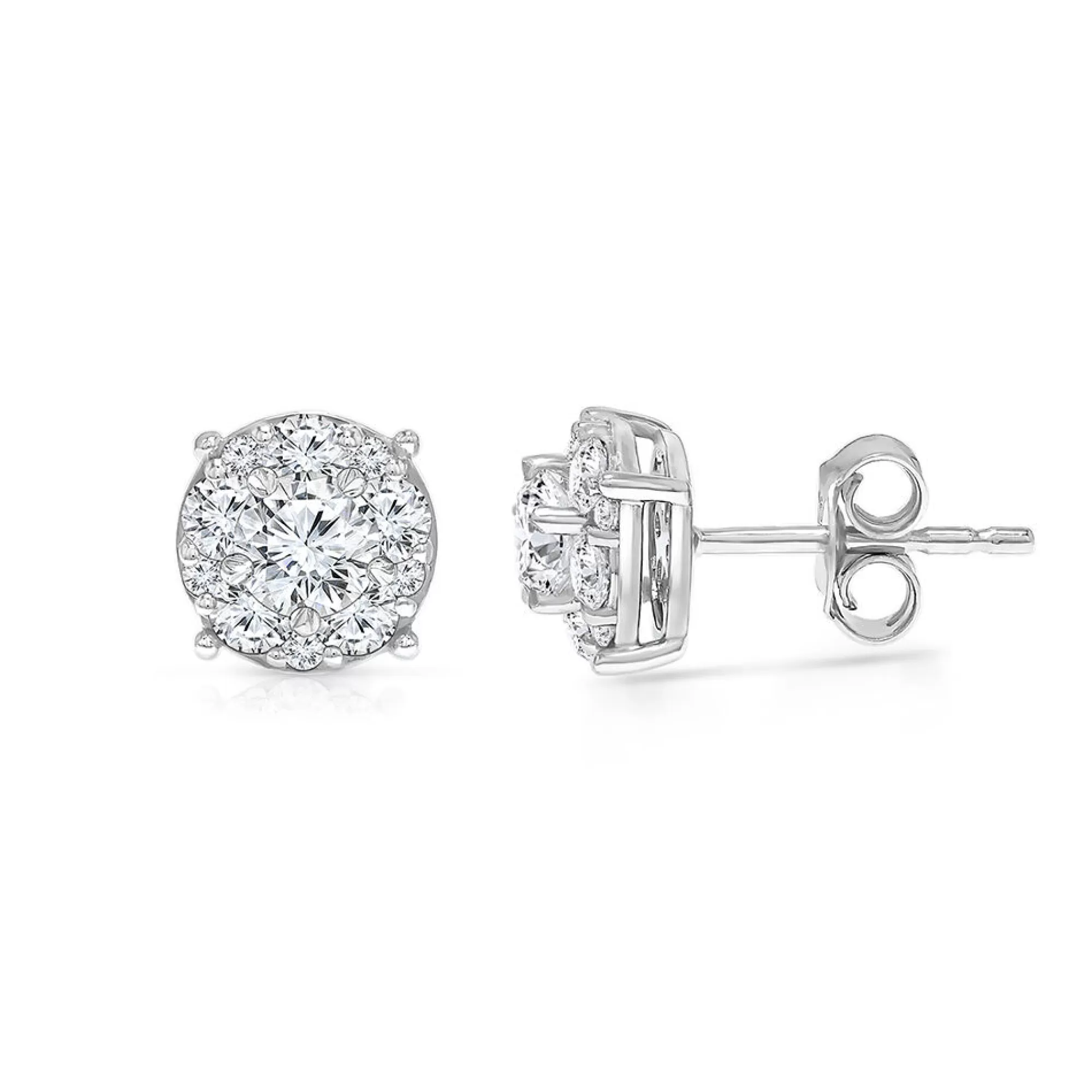 Earrings^Light Heart® 1 1/2 Ct. Tw. Lab Grown Diamond Halo Stud Earrings In 14K White Gold