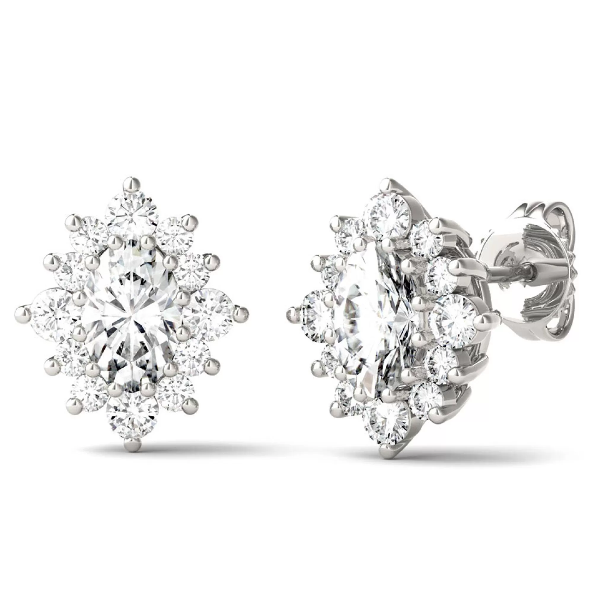 Earrings^Charles & Colvard-Forever One™ 1 3/8 Ct. Tw. Moissanite Halo Stud Earrings In 14K White Gold
