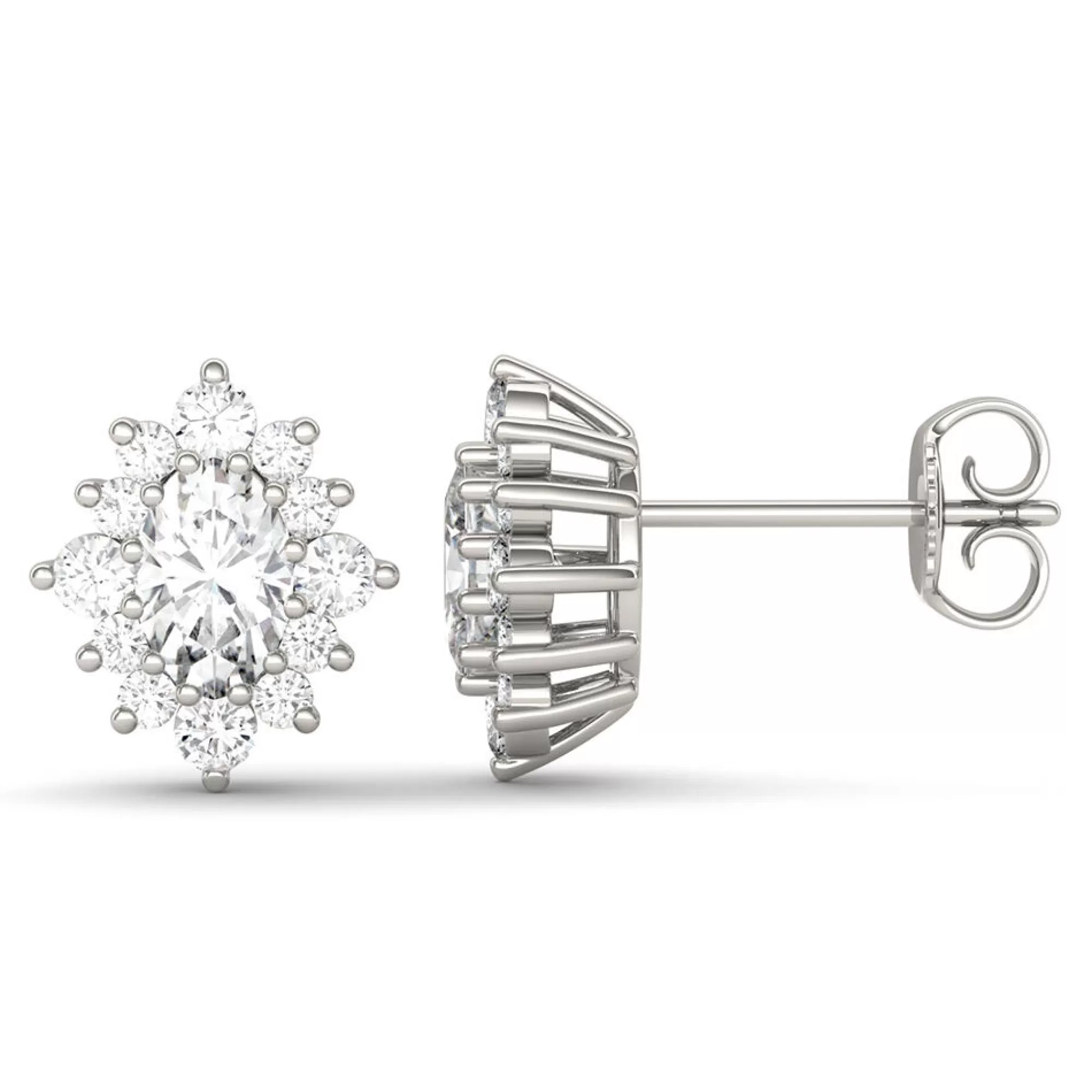Earrings^Charles & Colvard-Forever One™ 1 3/8 Ct. Tw. Moissanite Halo Stud Earrings In 14K White Gold