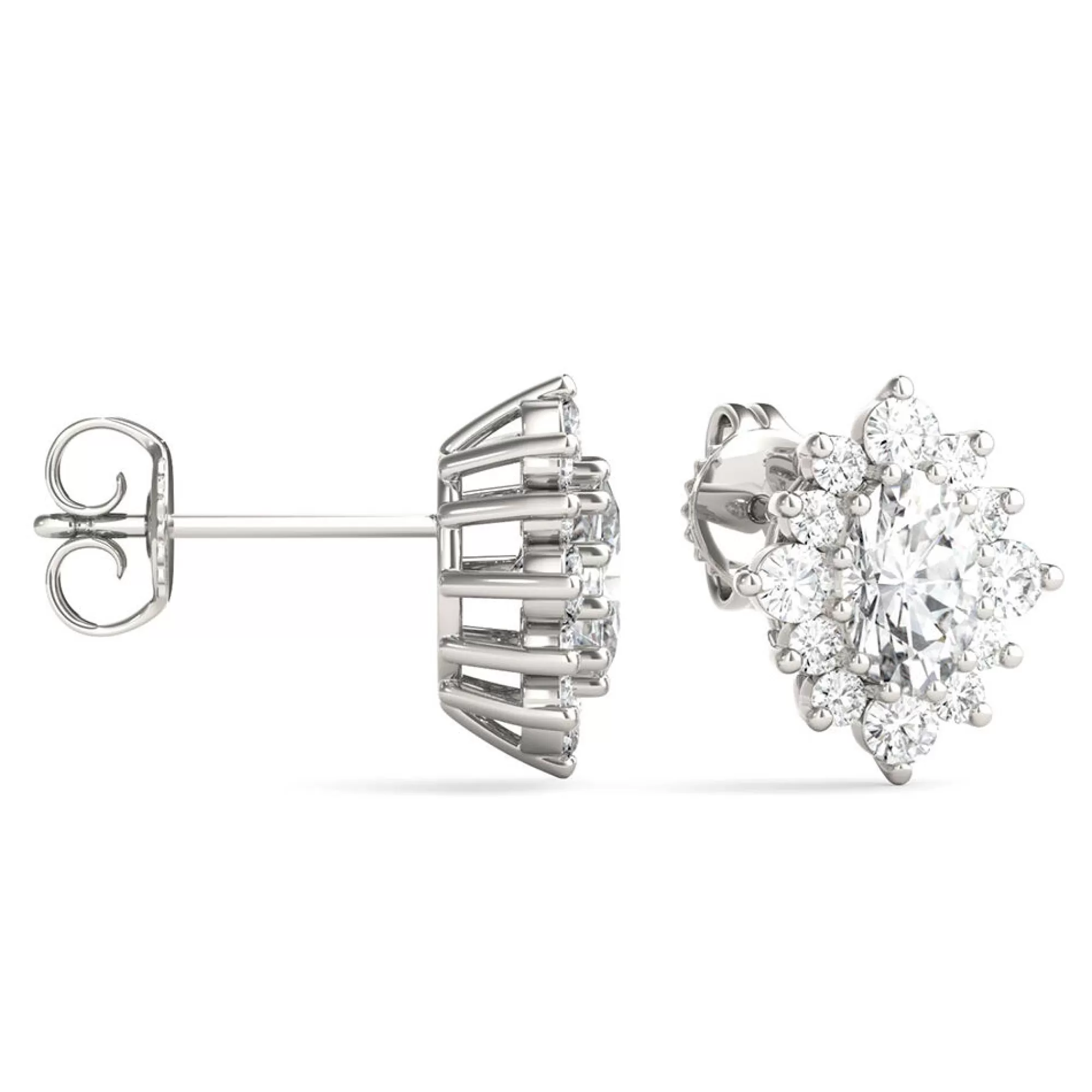 Earrings^Charles & Colvard-Forever One™ 1 3/8 Ct. Tw. Moissanite Halo Stud Earrings In 14K White Gold