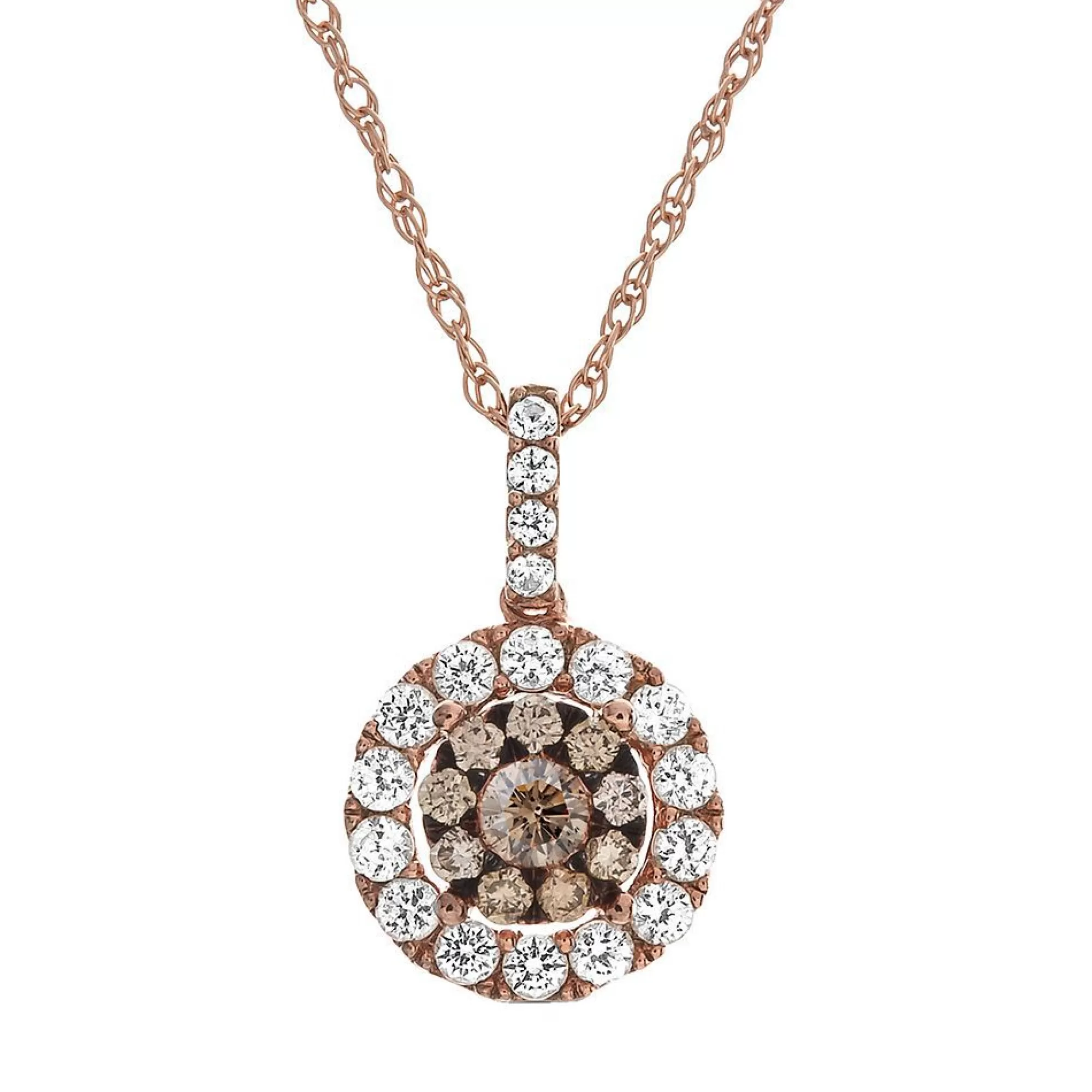 Necklaces & Pendants^* 1/2 Ct. Tw. White & Champagne Diamond Halo Pendant In 10K Rose Gold