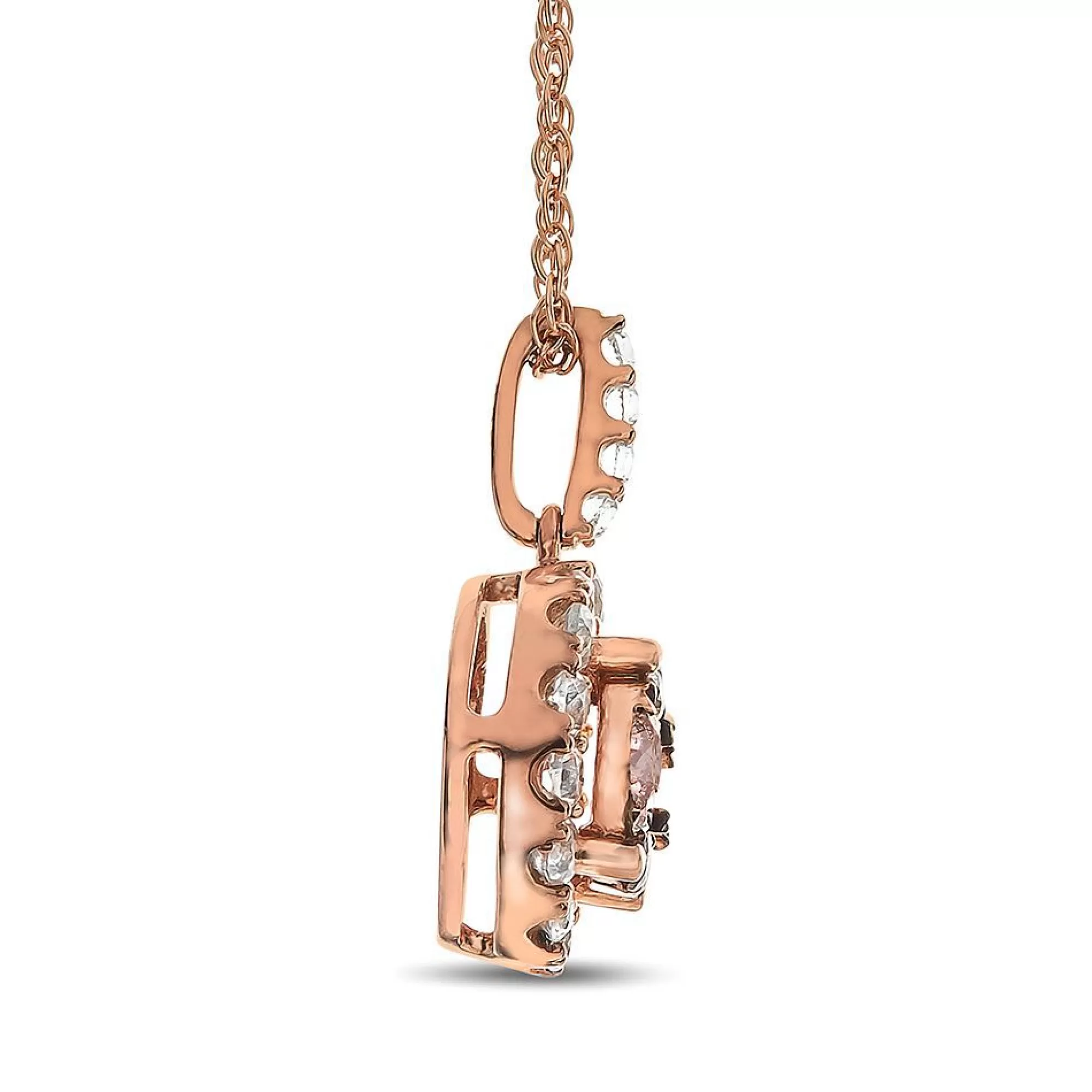 Necklaces & Pendants^* 1/2 Ct. Tw. White & Champagne Diamond Halo Pendant In 10K Rose Gold