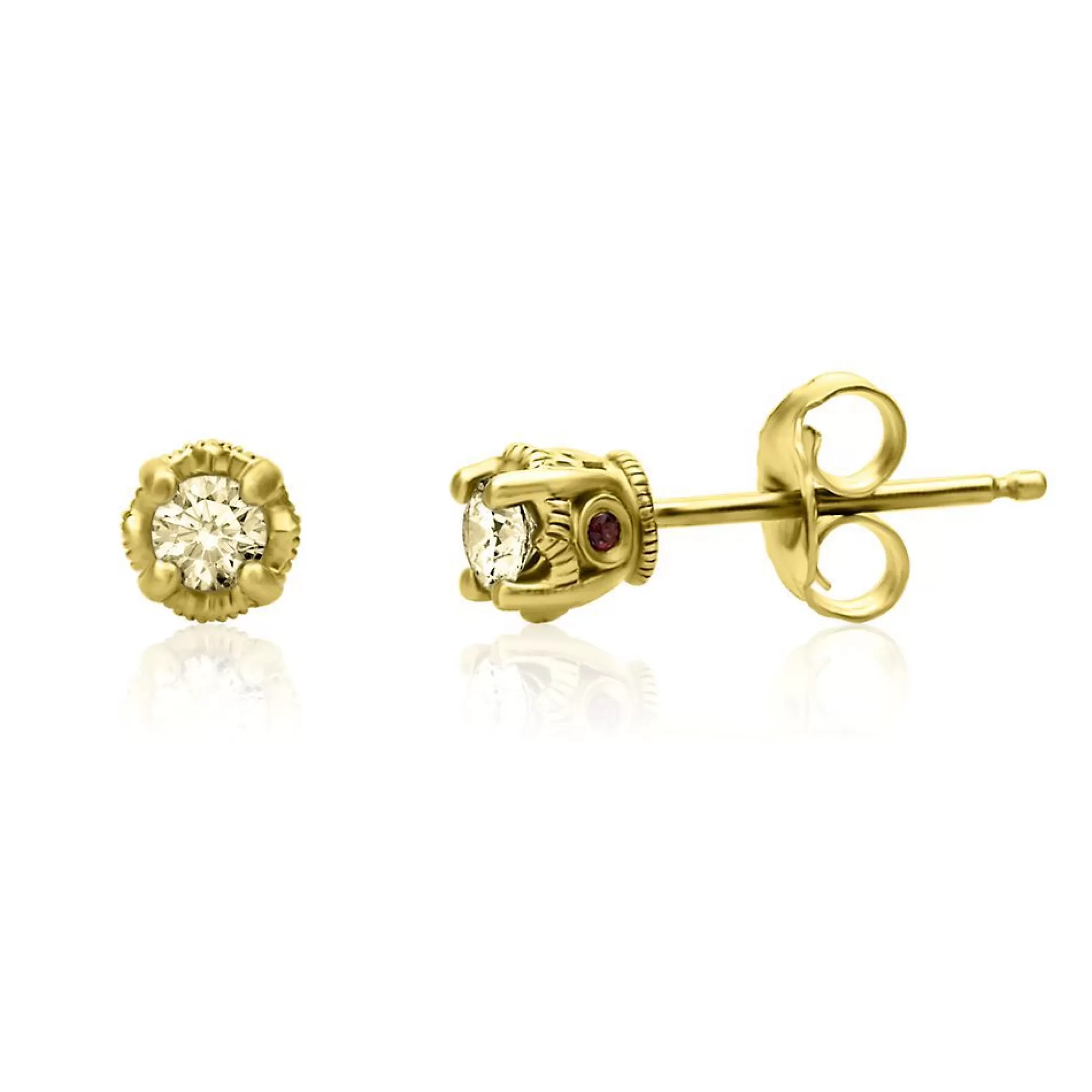 Earrings^* 3/4 Ct. Tw. Yellow Diamond & Garnet Stud Earrings In 10K Yellow Gold