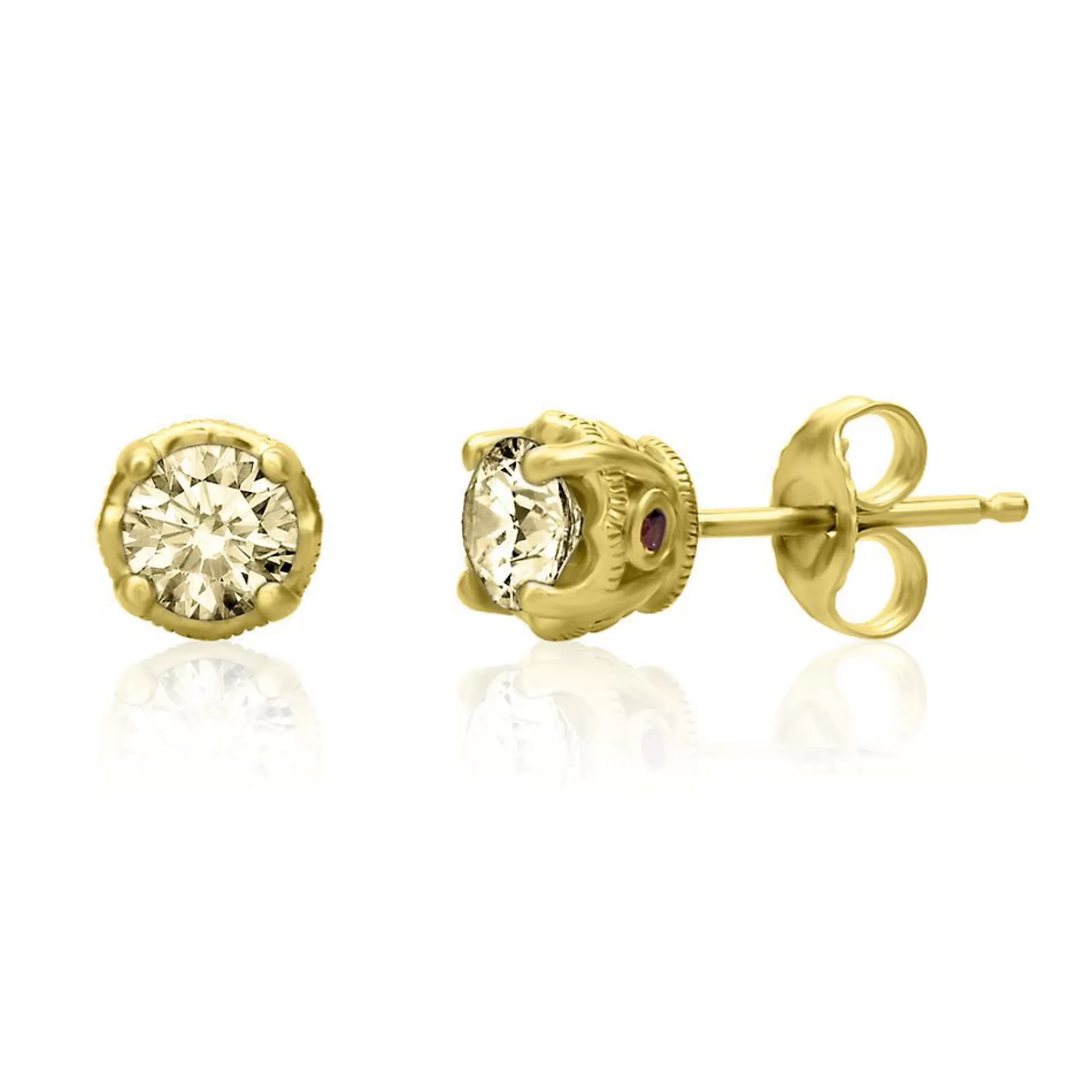 Earrings^* 3/4 Ct. Tw. Yellow Diamond & Garnet Stud Earrings In 10K Yellow Gold