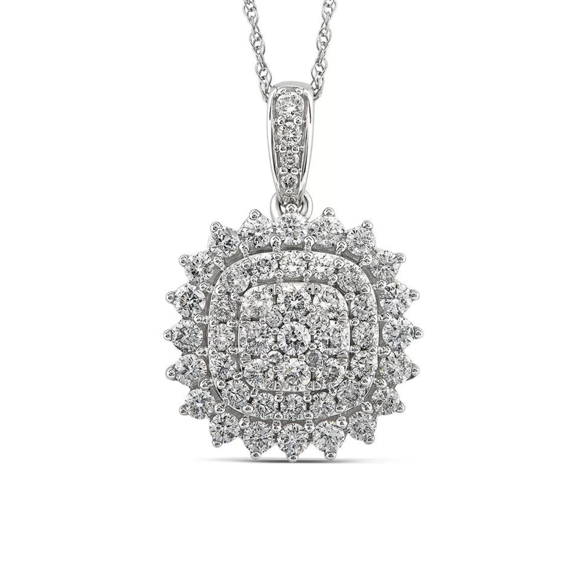 Necklaces & Pendants^* Cushion-Shaped Diamond Cluster Pendant With Starburst Halo (1 Ct. Tw.)