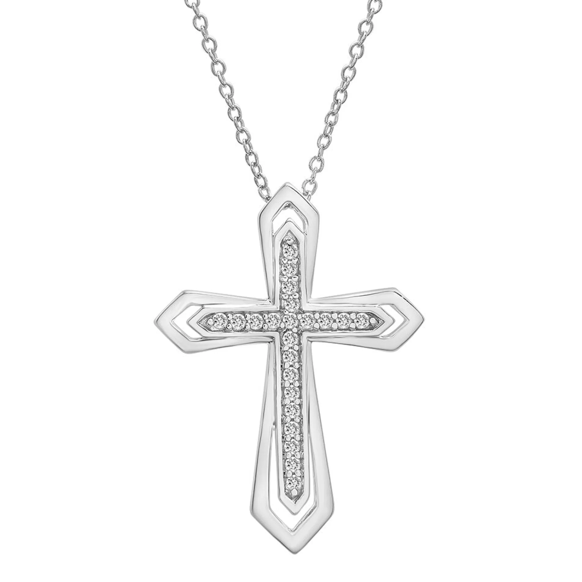 Necklaces & Pendants^* Cut-Out Diamond Cross Pendant In Sterling Silver (1/10 Ct. Tw.)