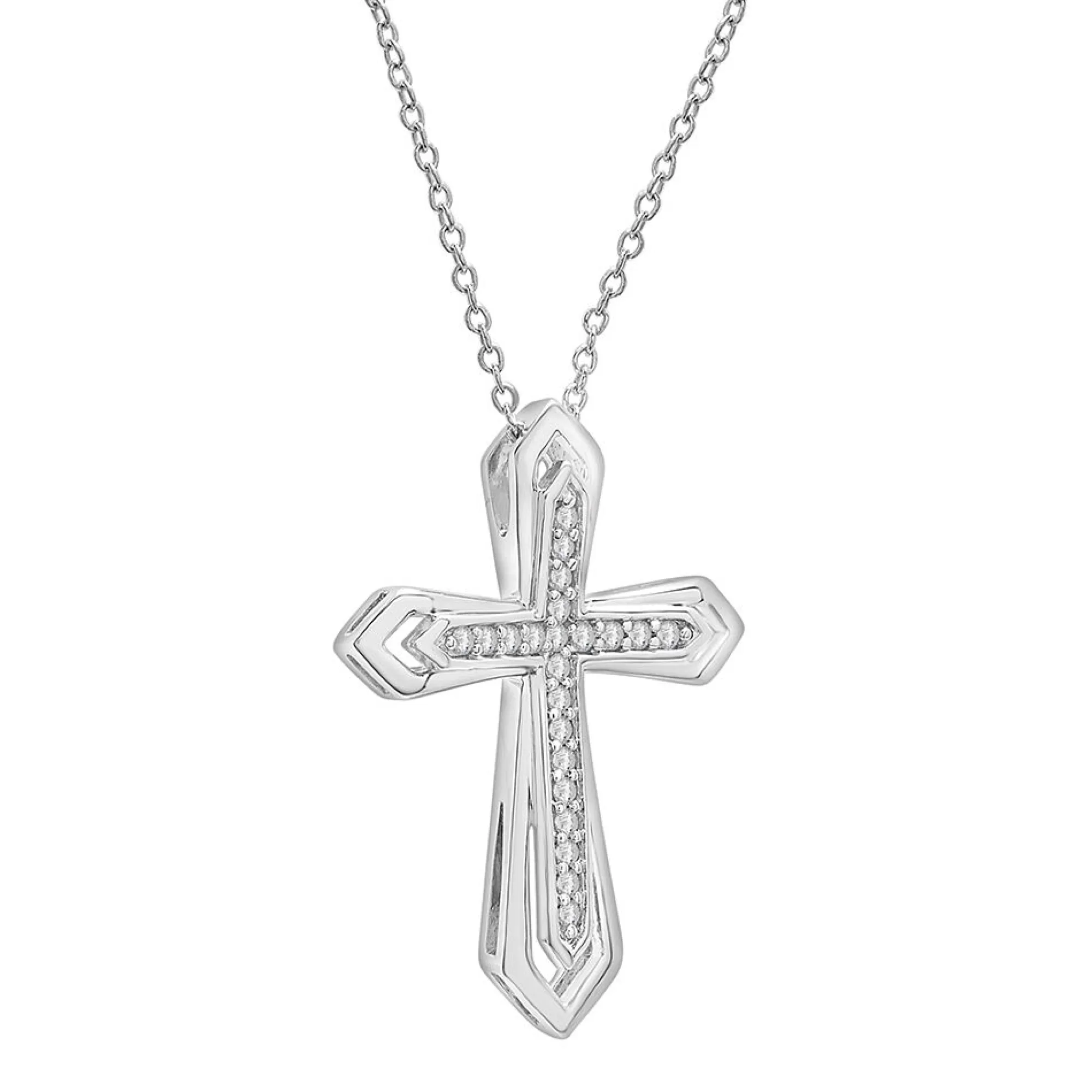 Necklaces & Pendants^* Cut-Out Diamond Cross Pendant In Sterling Silver (1/10 Ct. Tw.)