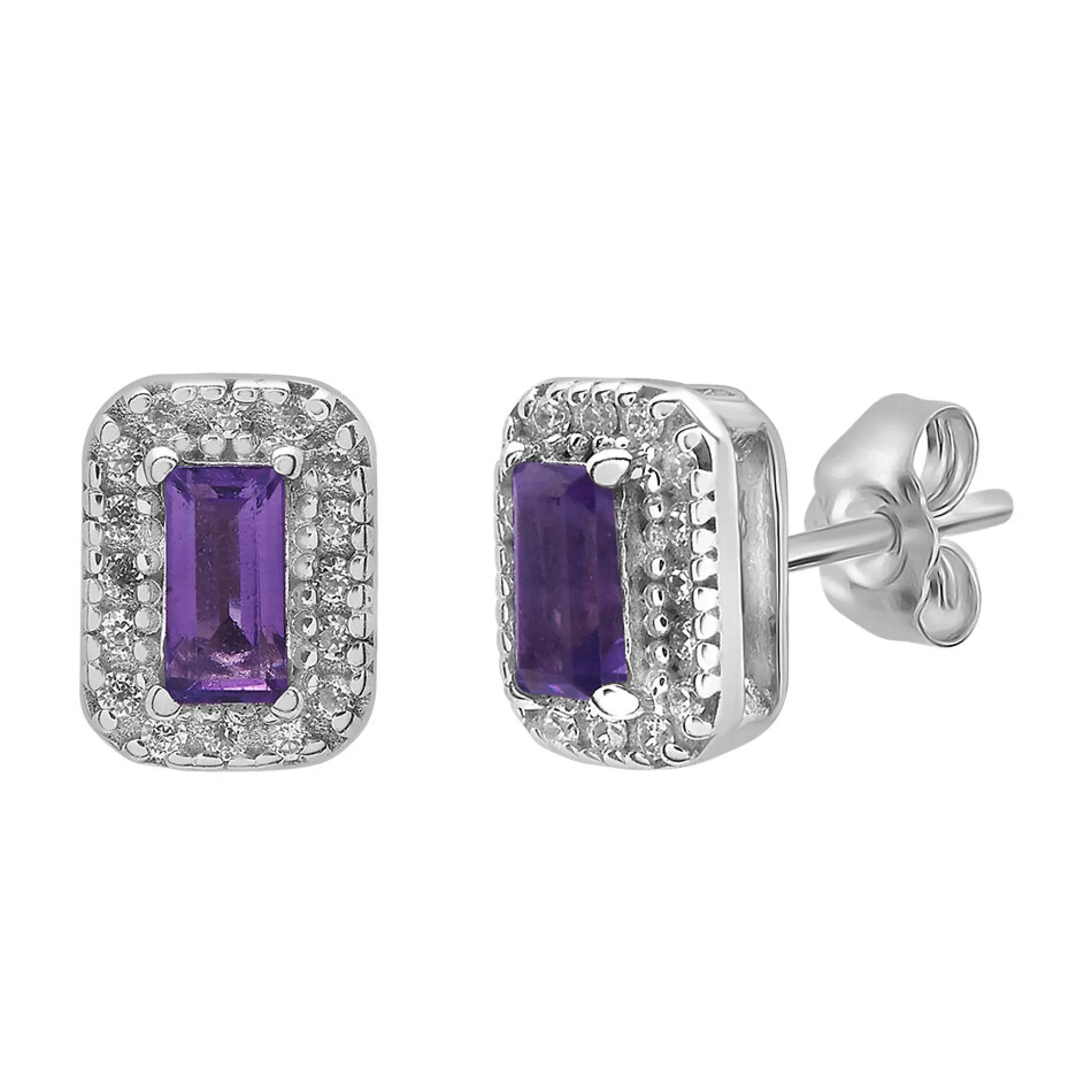 Earrings^Layering & Stacking Diamond & Amethyst Stud Earrings In 10K White Gold (1/10 Ct. Tw.)