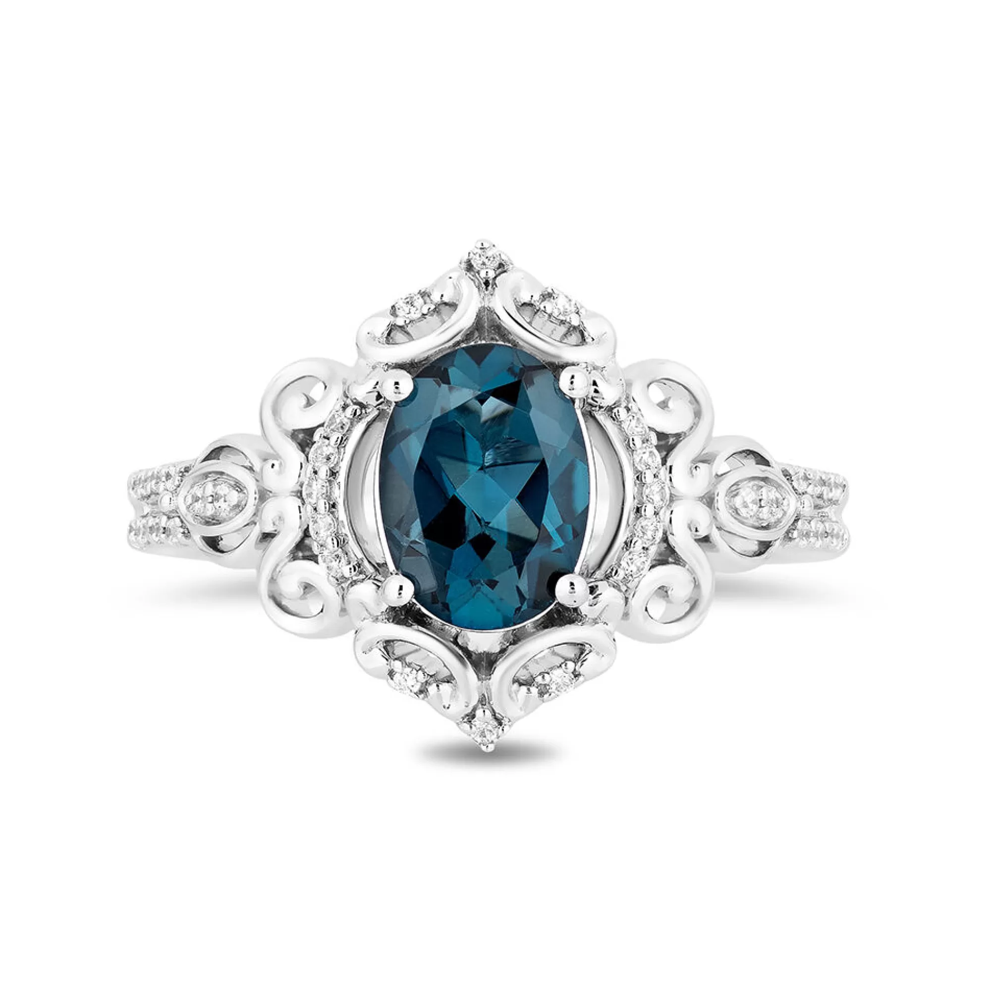 Rings^Enchanted Disney Diamond & London Blue Topaz "Cinderella" Scroll Ring In Sterling Silver (1/10 Ct. Tw.)