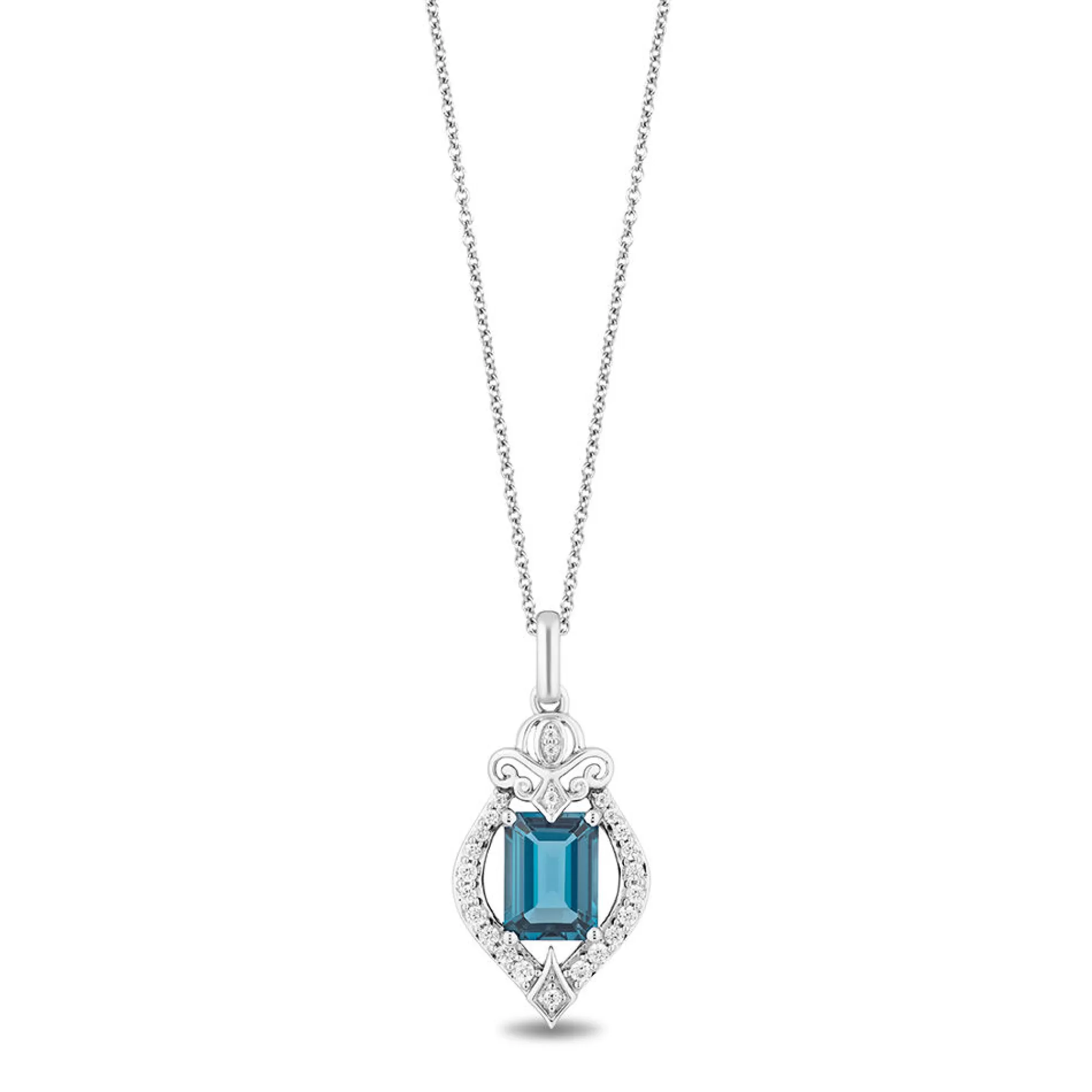 Necklaces & Pendants^Enchanted Disney Diamond & London Blue Topaz "Cinderella" Shield Pendant In Sterling Silver (1/5 Ct. Tw.)