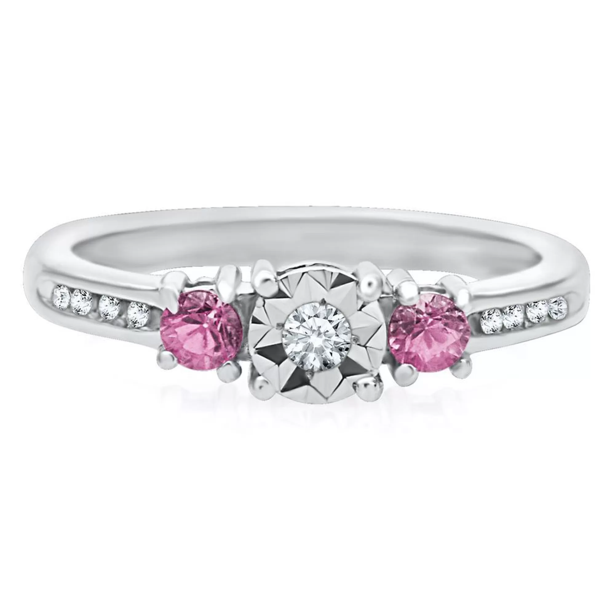 Rings^* Diamond & Pink Sapphire Promise Ring In Sterling Silver