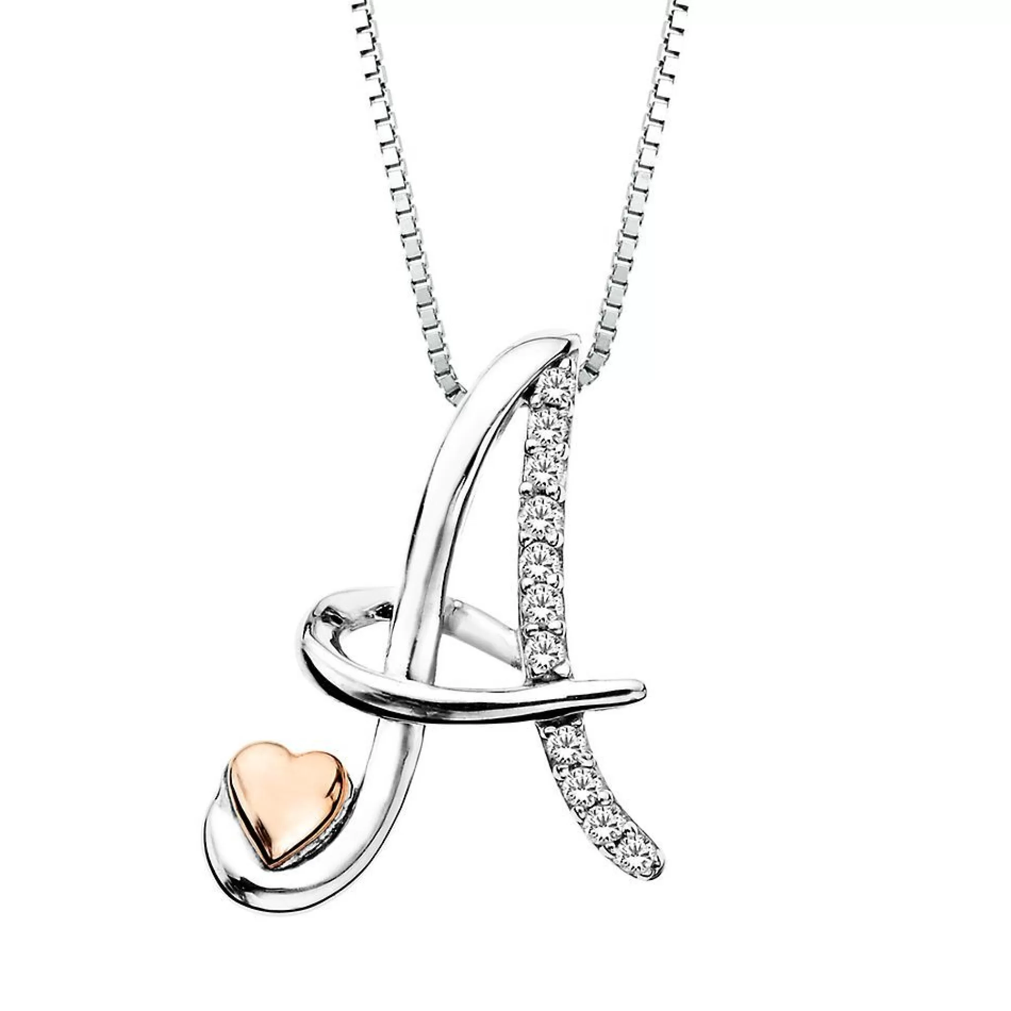 Necklaces & Pendants^I Am Loved Diamond A Initial Pendant In Sterling Silver & 14K Rose Gold