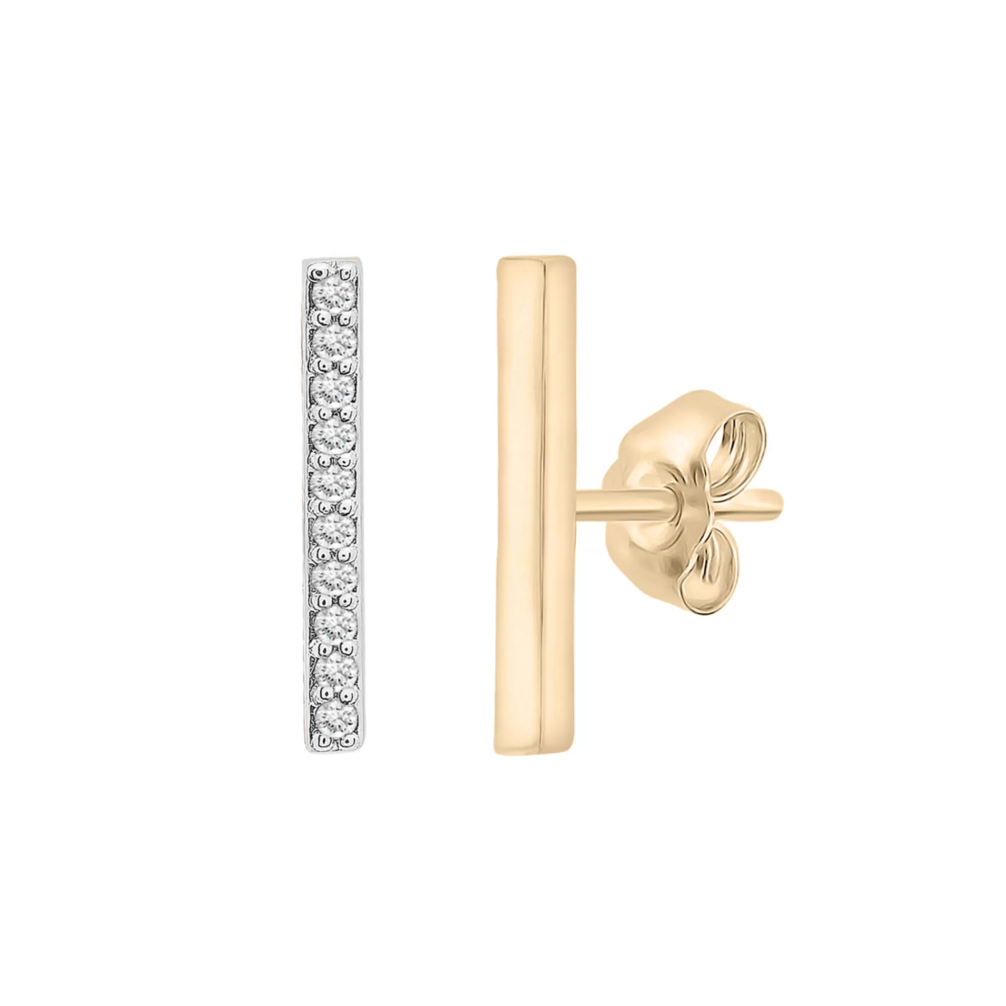 Earrings^Laure by Aurate Diamond Accent Mismatched Bar Stud Earrings In 14K Yellow Gold