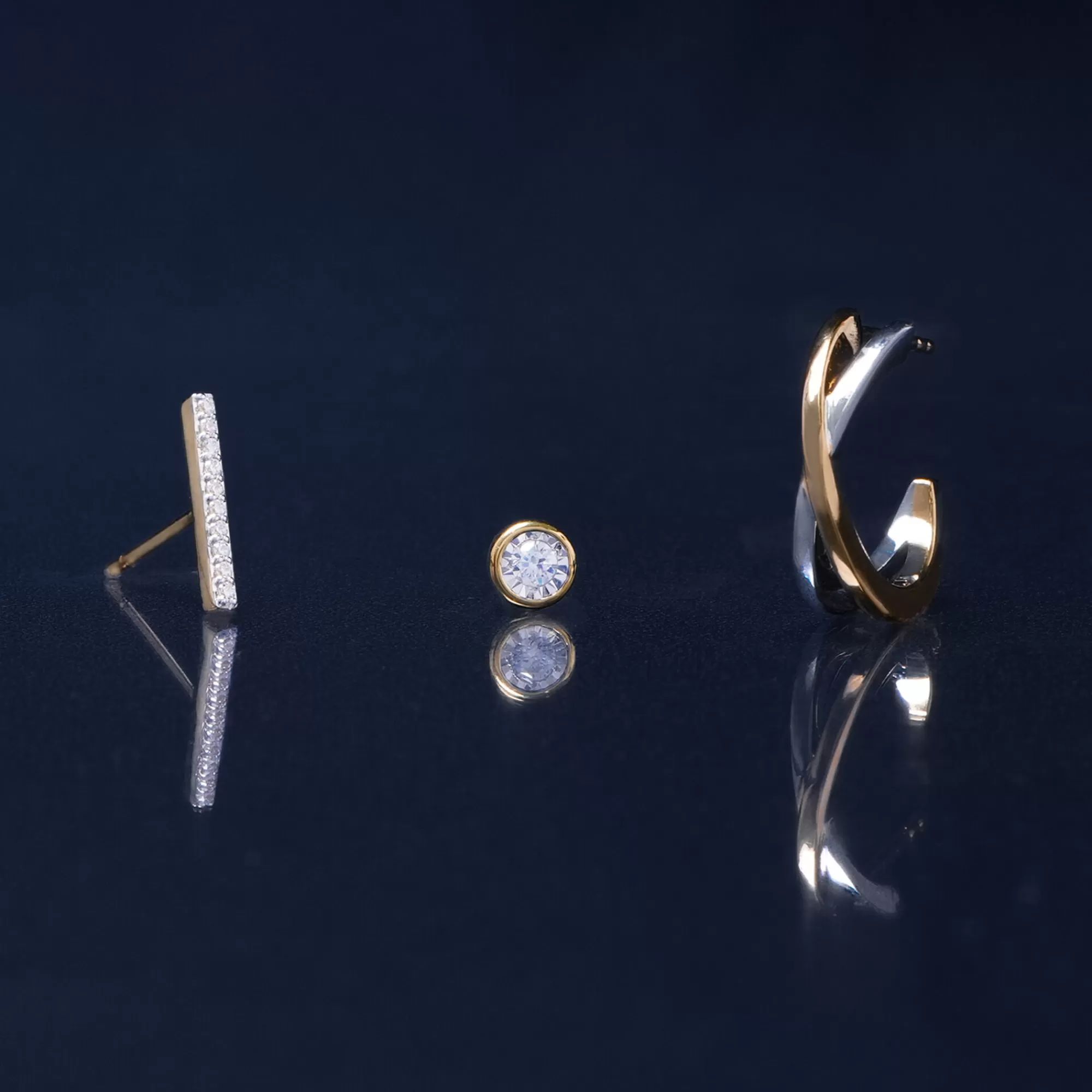 Earrings^Laure by Aurate Diamond Accent Mismatched Bar Stud Earrings In 14K Yellow Gold