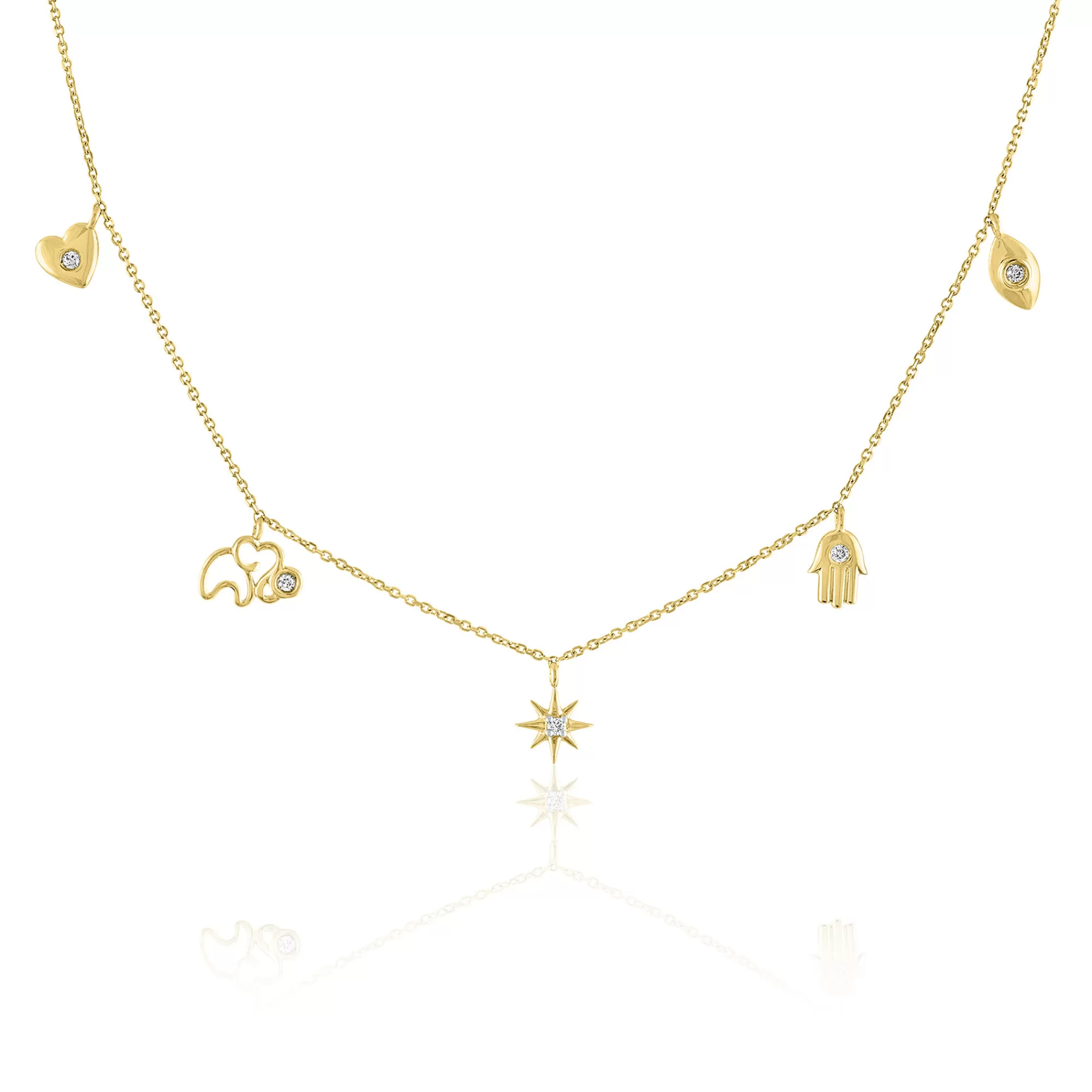 Necklaces & Pendants^Layering & Stacking Diamond Accent Multi-Charm Necklace In 10K Yellow Gold