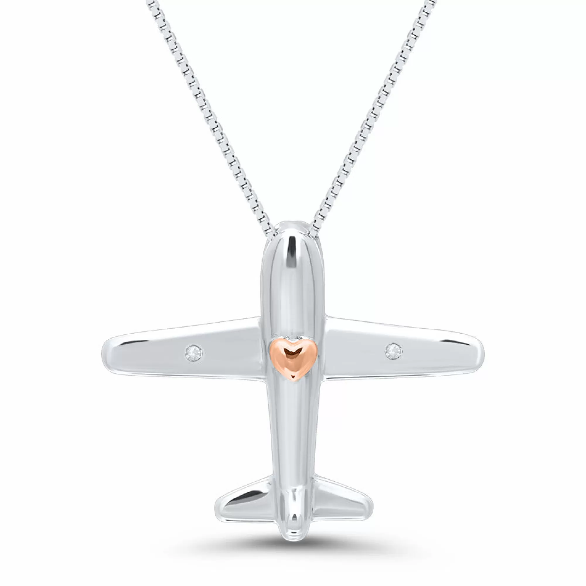 Necklaces & Pendants^I Am Loved Diamond Airplane Pendant In Sterling Silver & 14K Rose Gold