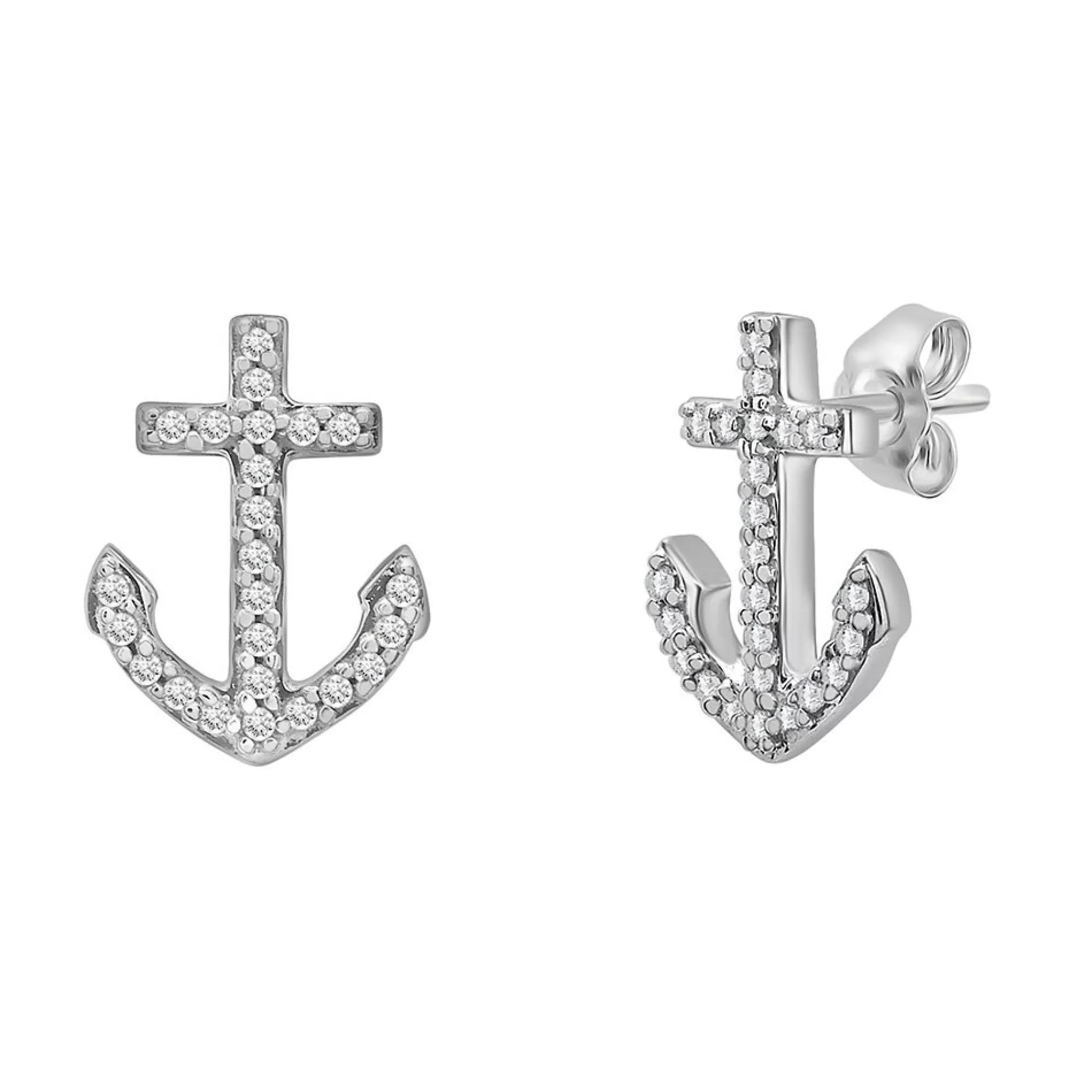 Earrings^Layering & Stacking Diamond Anchor Stud Earrings In 10K White Gold (1/10Ct. Tw.)