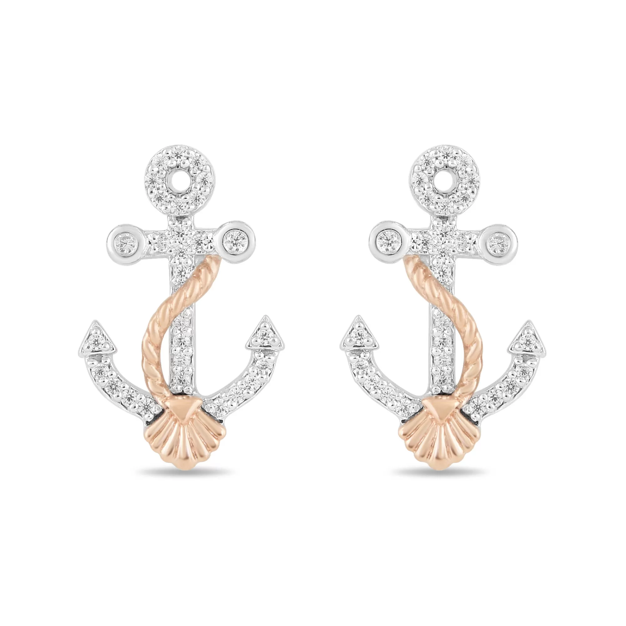 Earrings^Enchanted Disney Diamond Ariel Anchor Stud Earrings In Sterling Silver & 10K Rose Gold (1/10 Ct. Tw.)