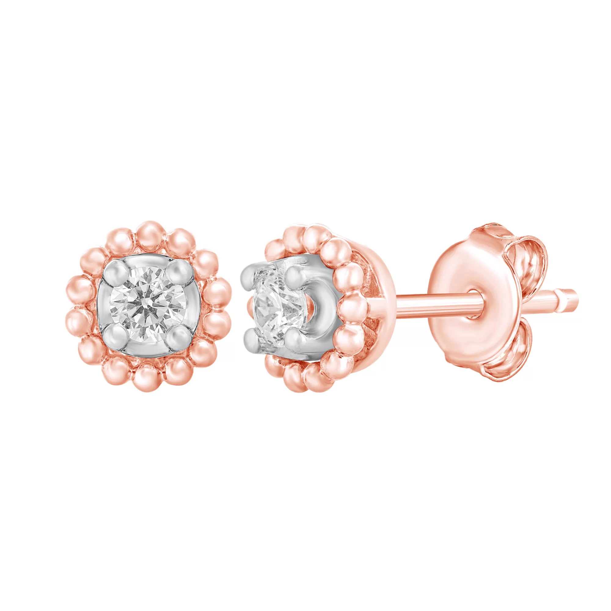Earrings^Layering & Stacking Diamond Beaded Halo Earring In 10K Rose Gold (1/8 Ct. Tw.)