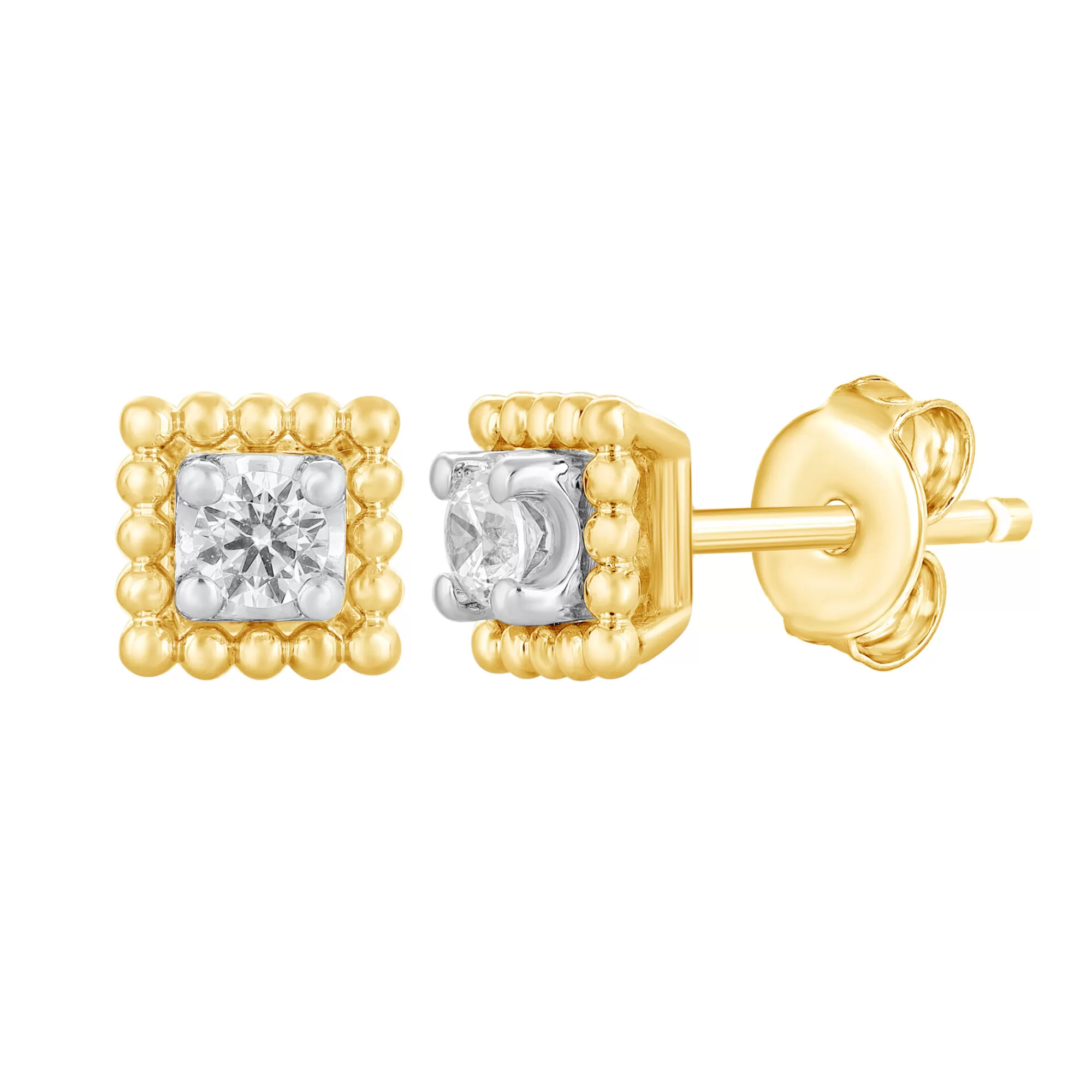 Earrings^Layering & Stacking Diamond Beaded Square Halo Earring In 10K Yellow Gold (1/8 Ct. Tw.)