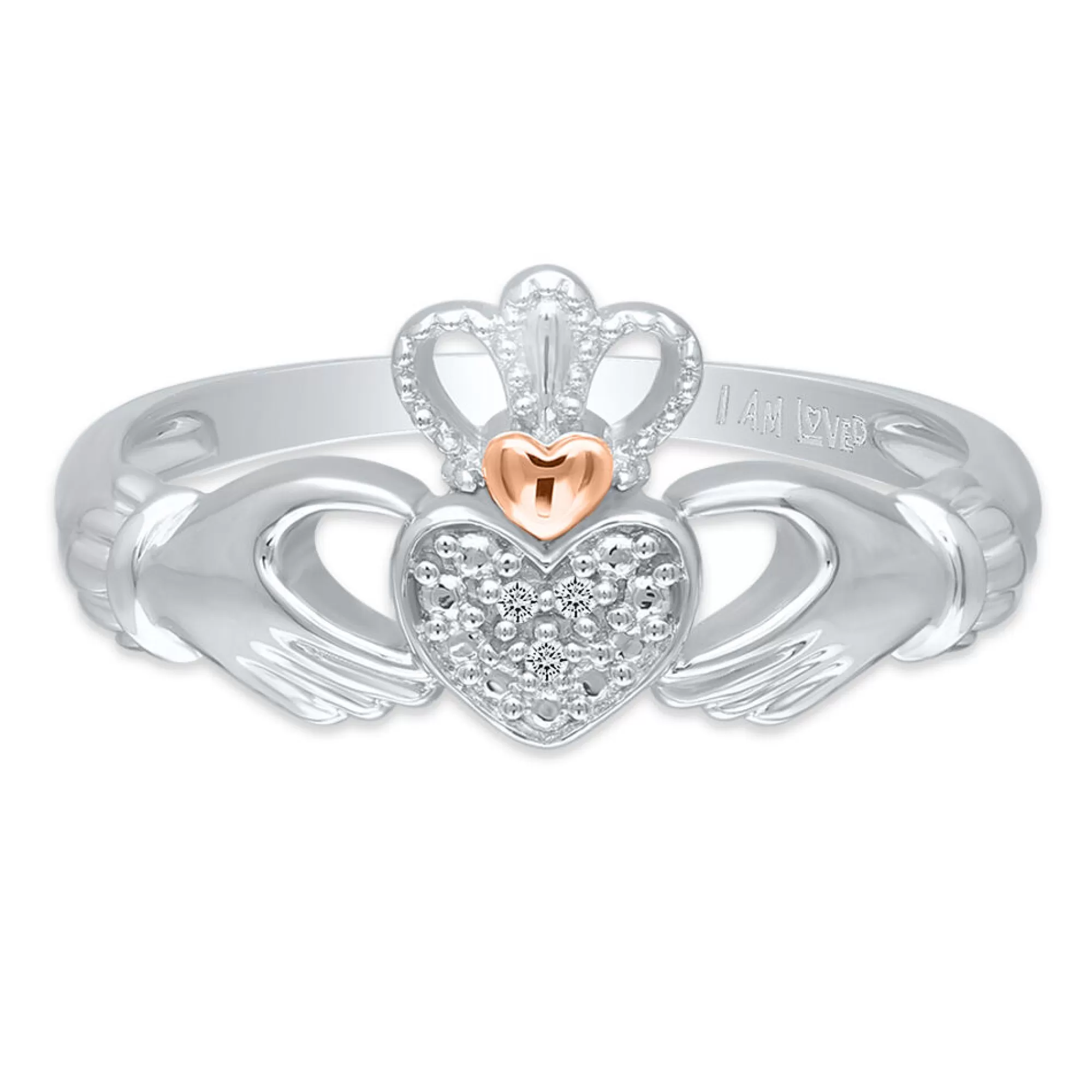 Rings^I Am Loved Diamond Claddagh Ring In Sterling Silver & 14K Rose Gold