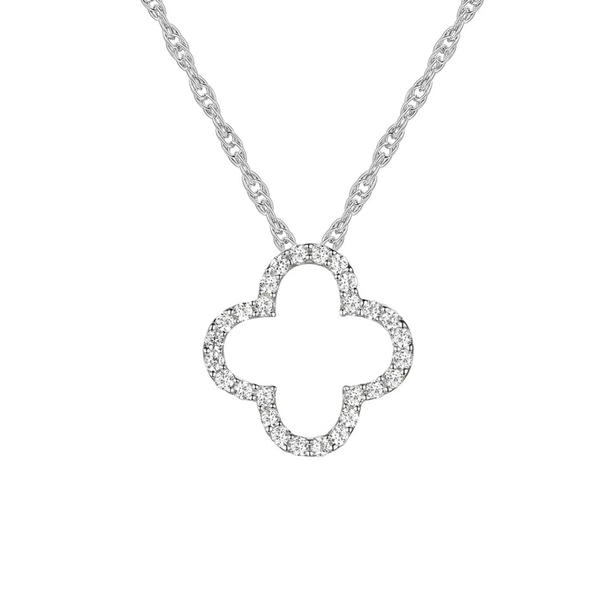 Necklaces & Pendants^Layering & Stacking Diamond Clover Pendant In 10K White Gold (1/8 Ct. Tw.)