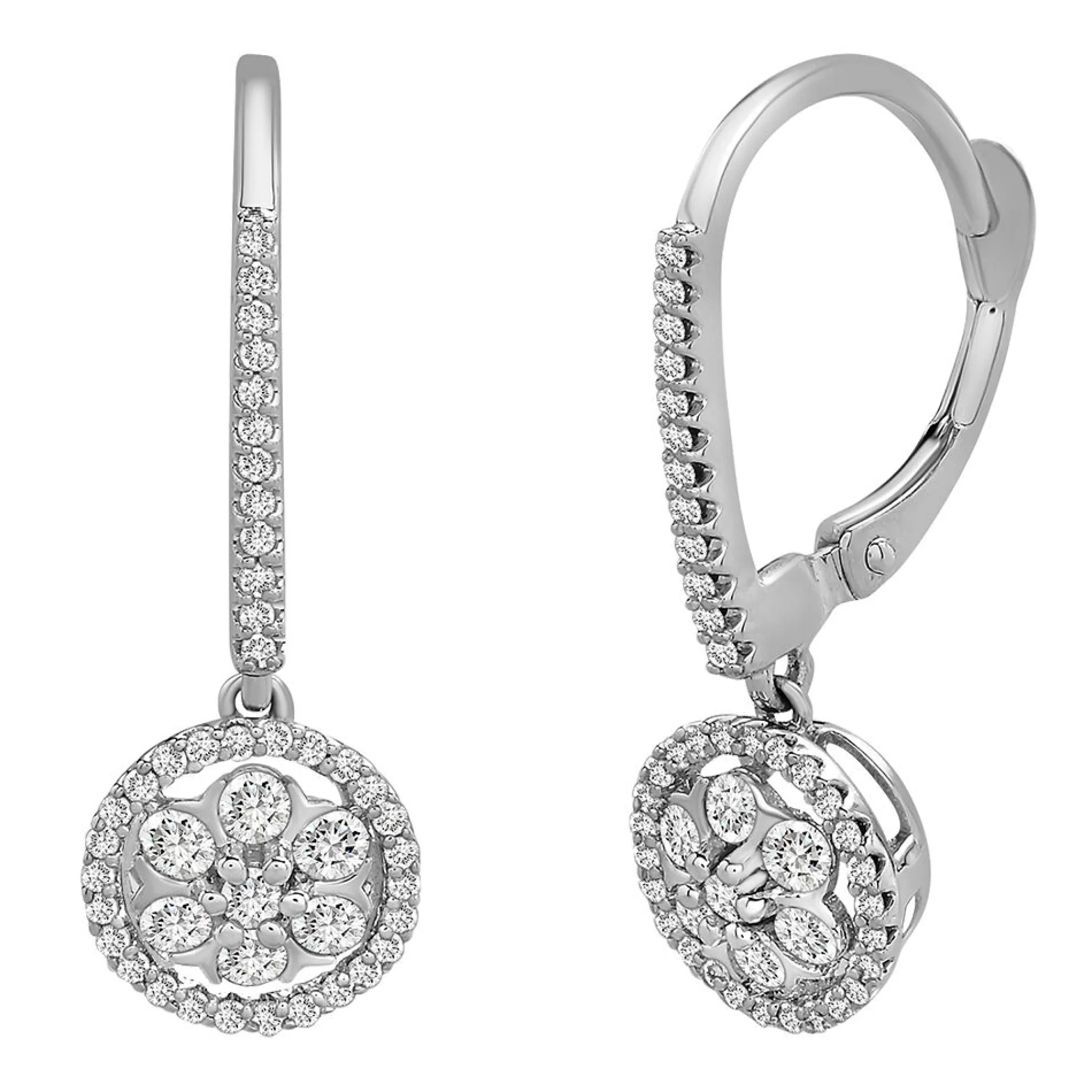Earrings^Mirabela® Diamond Cluster Drop Earrings With Halos In 10K White Gold (1/2 Ct. Tw.)