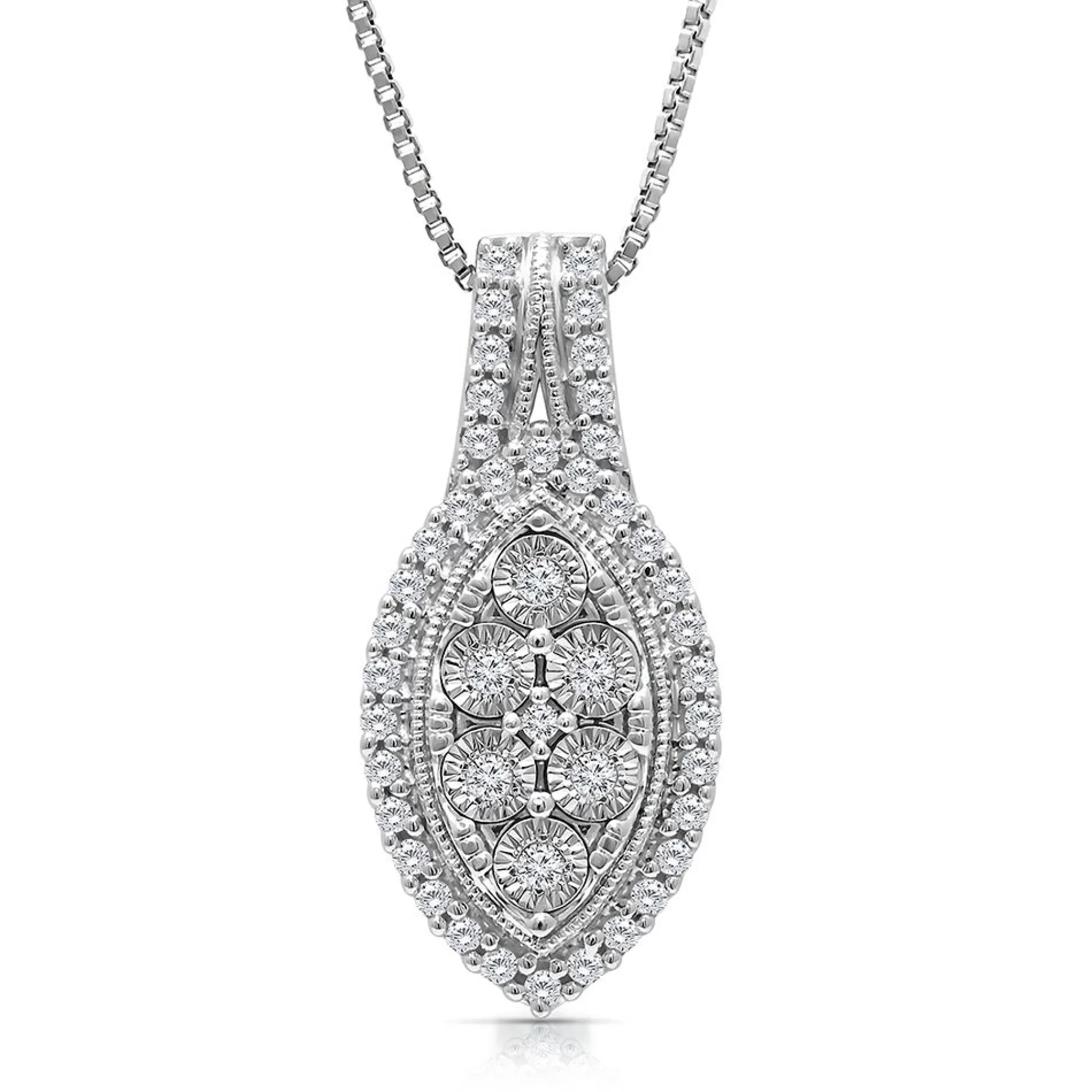 Necklaces & Pendants^* Diamond Cluster Halo Pendant In Sterling Silver (1/4 Ct. Tw.)