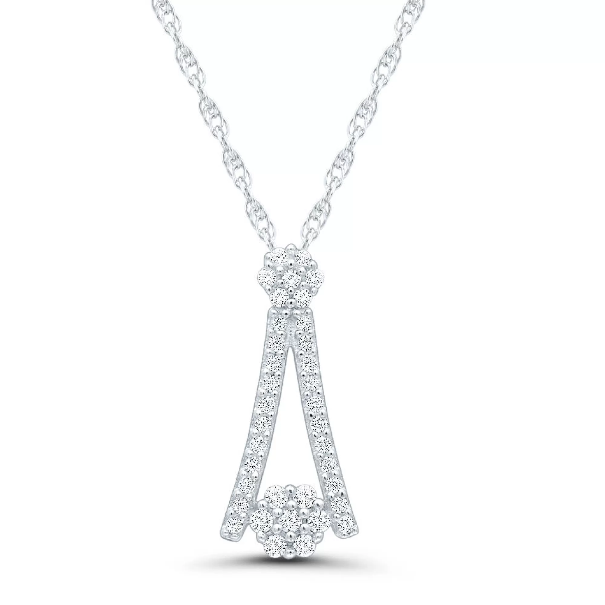 Necklaces & Pendants^Mirabela® Diamond Cluster Pendant With Reverse "V" Frame In 10K White Gold (1/7 Ct. Tw.)
