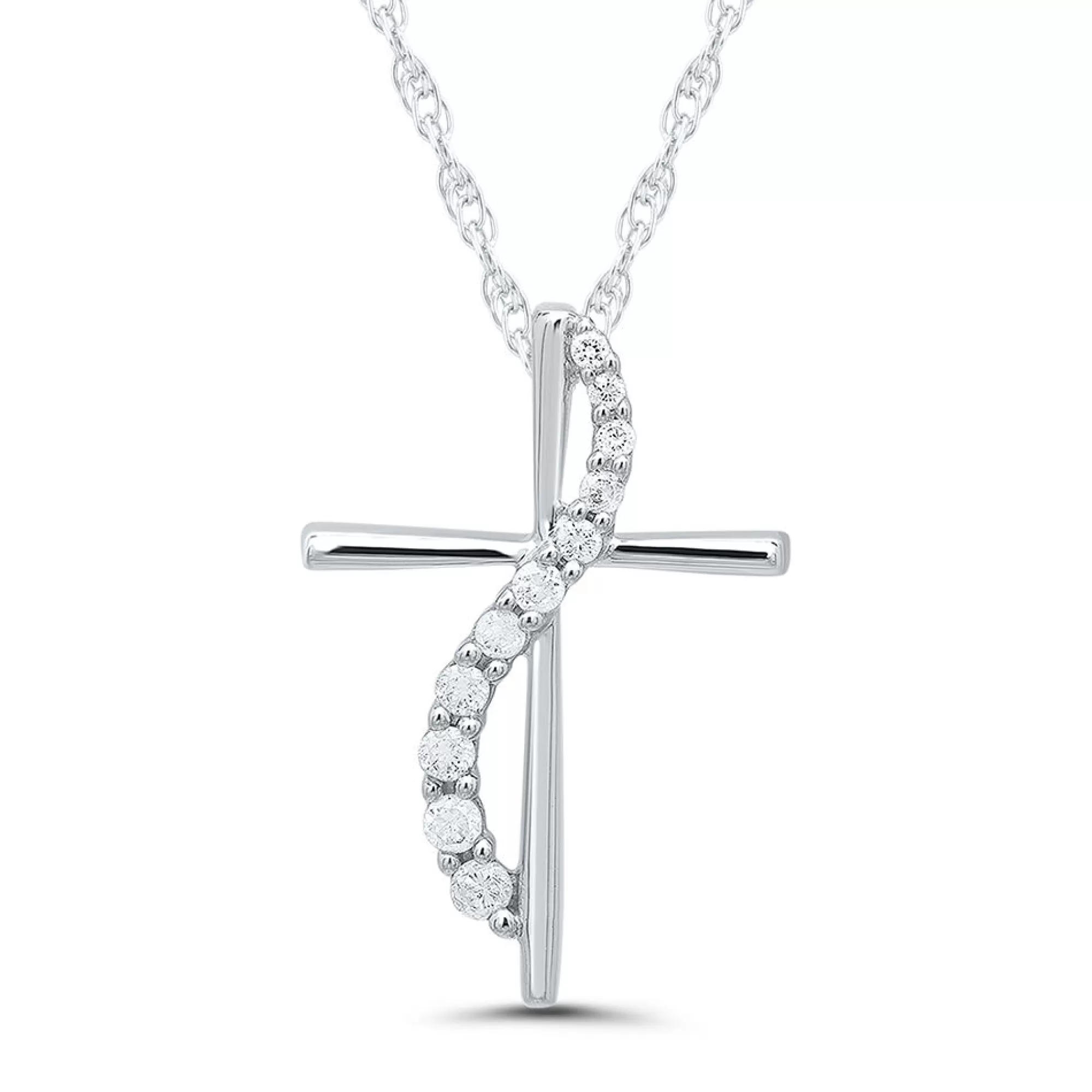 Necklaces & Pendants^* Diamond Cross Pendant In 10K White Gold (1/10 Ct. Tw.)