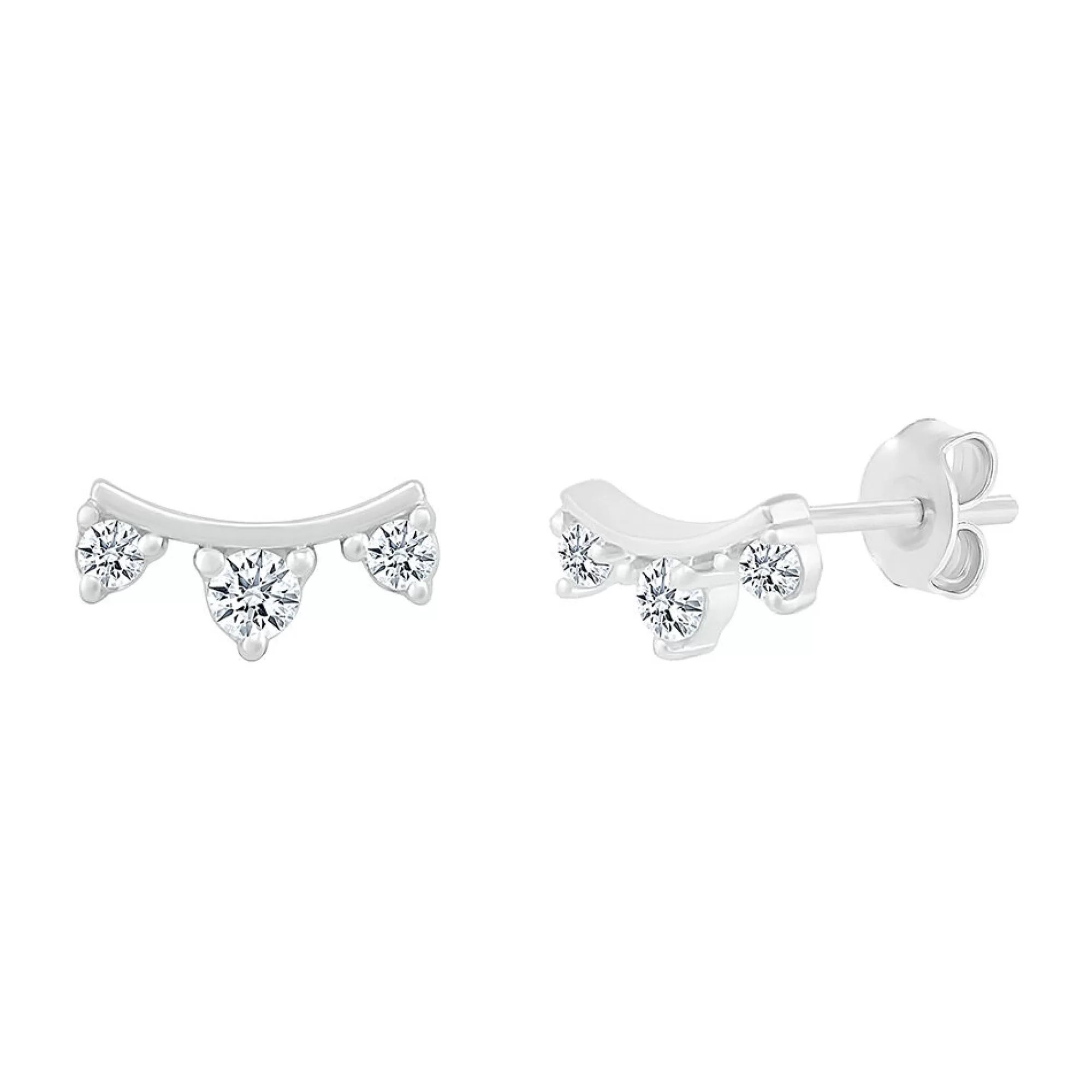 Earrings^Layering & Stacking Diamond Curve Bar Stud Earrings In 10K White Gold (1/10 Ct. Tw.)
