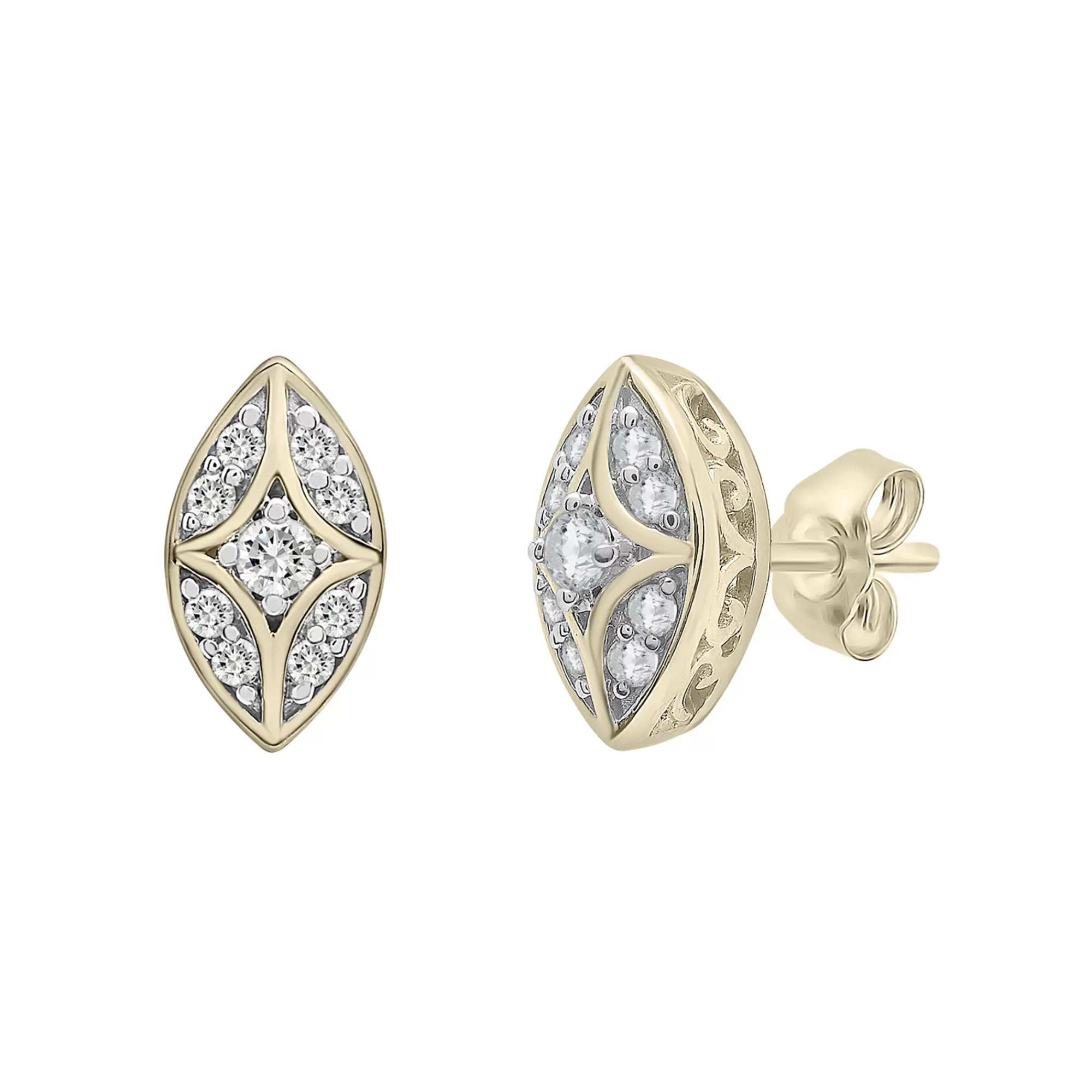 Earrings^Layering & Stacking Diamond Faux-Marquise Stud Earrings In 10K Yellow Gold (1/7 Ct. Tw.)