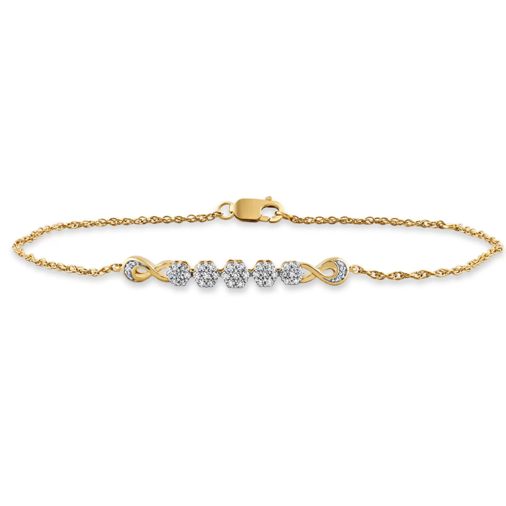Bracelets^Mirabela® Diamond Five Flower Bracelet In 10K Yellow Gold (1/4 Ct. Tw.)