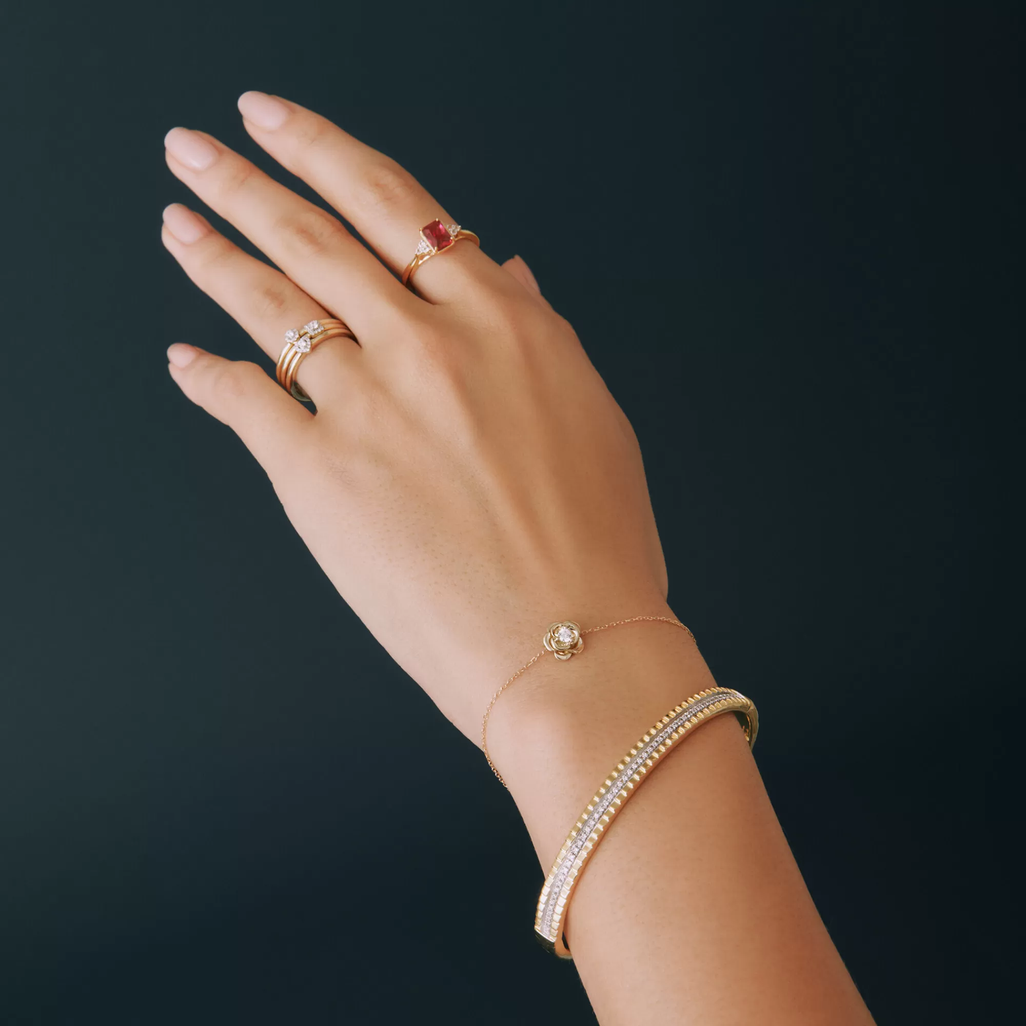 Bracelets^Laure by Aurate Diamond Flower Bracelet In 14K Yellow Gold (1/10 Ct. Tw.)