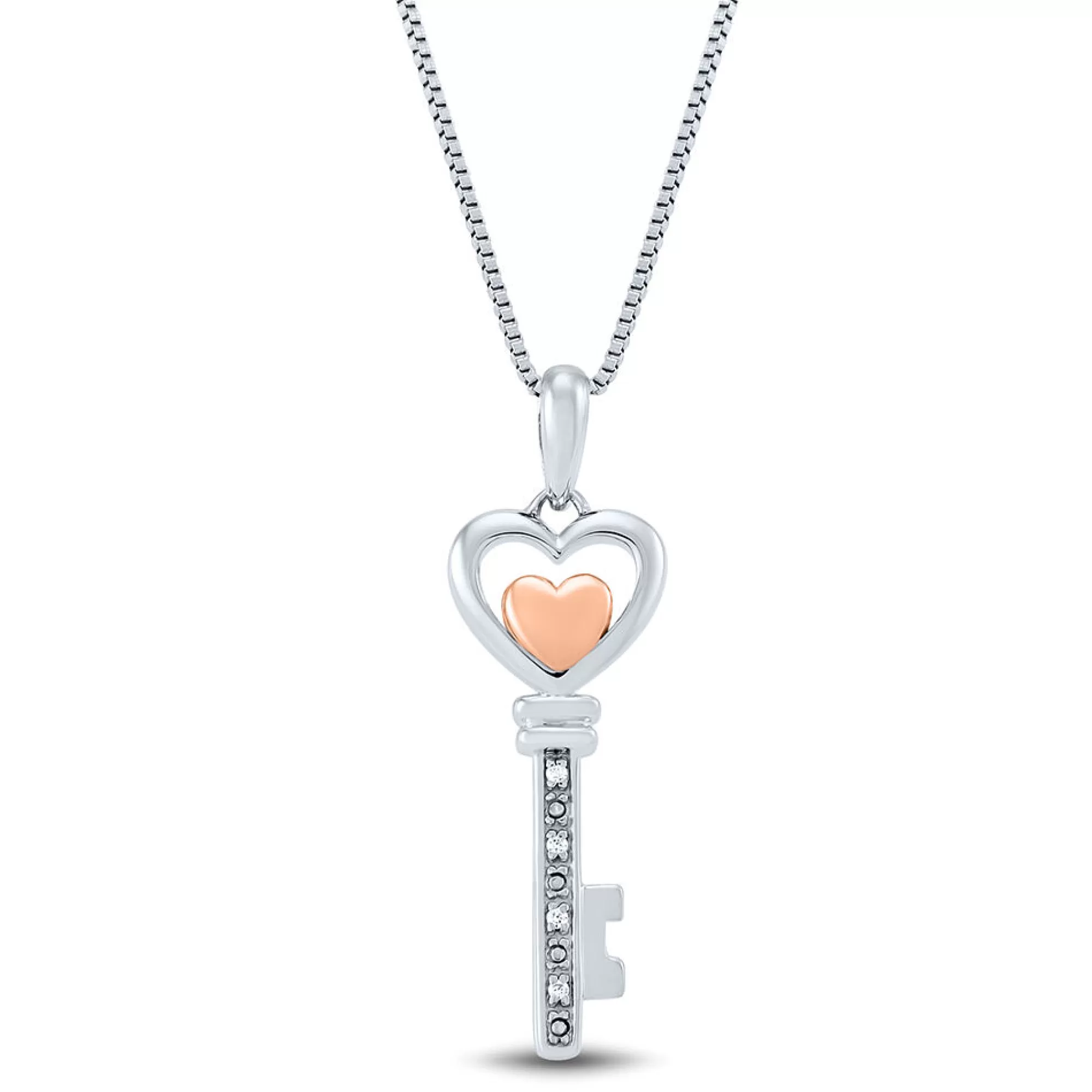 Necklaces & Pendants^I Am Loved Diamond Heart Key Pendant In Sterling Silver