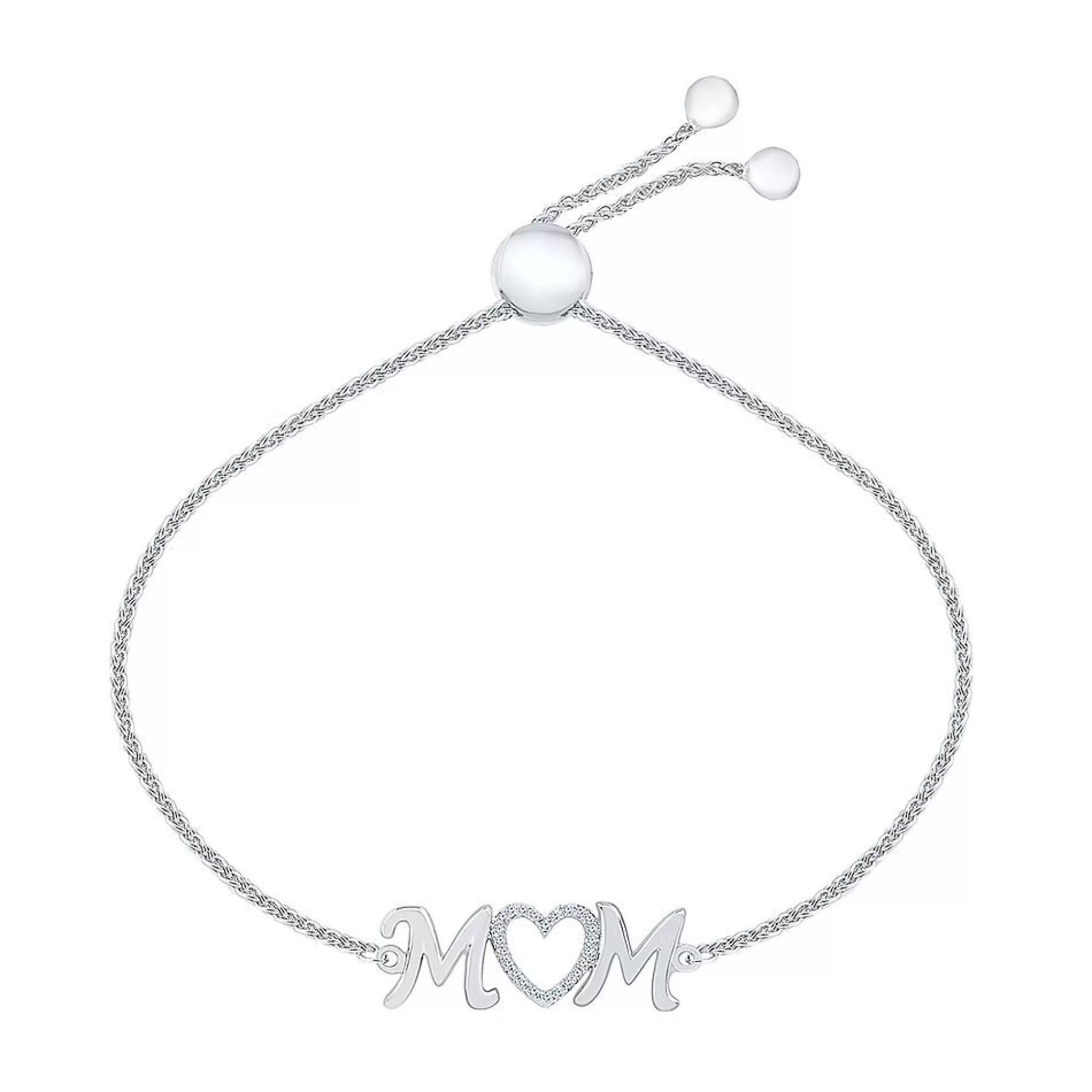 Bracelets^* Diamond "Mom" Heart Bolo Bracelet In Sterling Silver