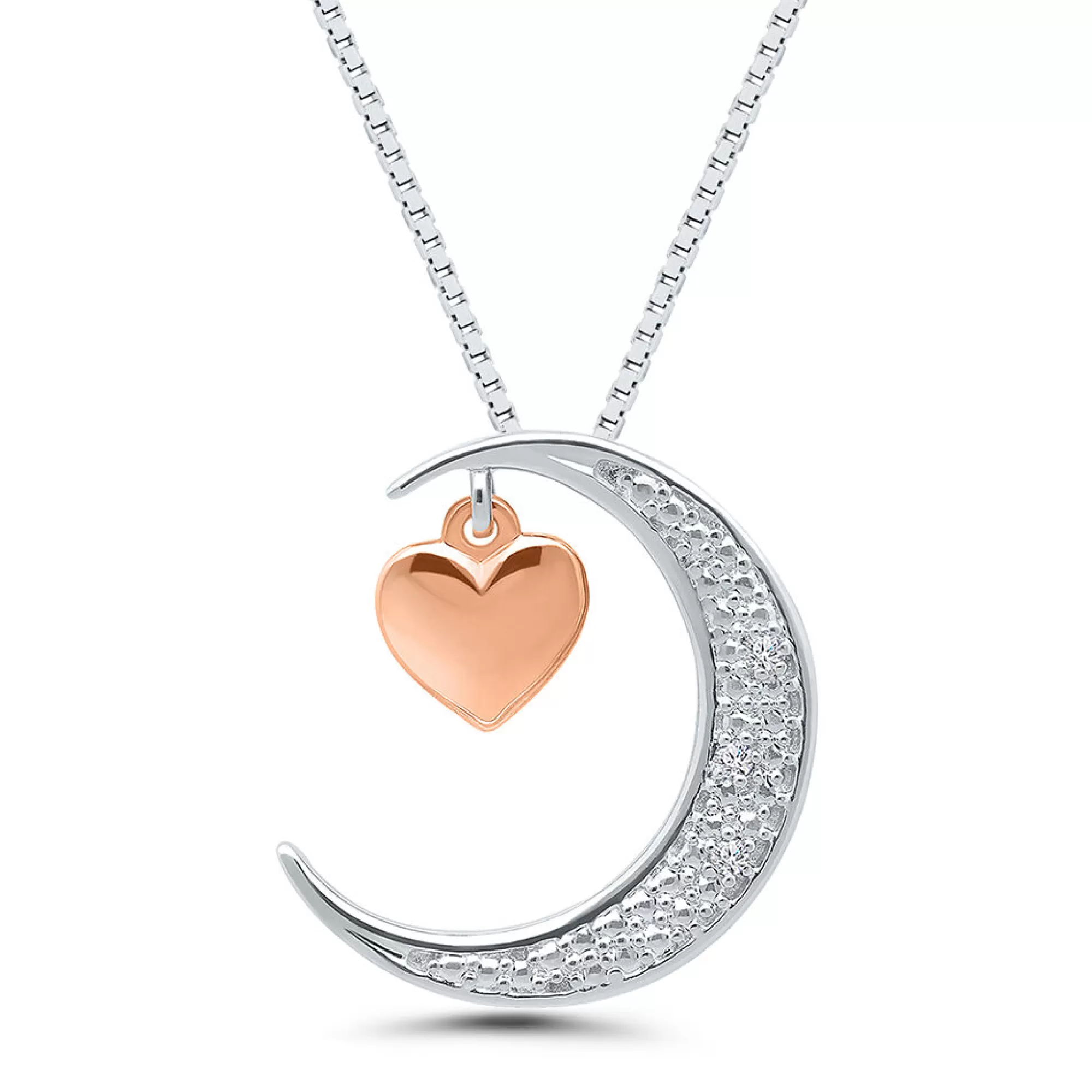 Necklaces & Pendants^I Am Loved Diamond Moon Pendant In Sterling Silver