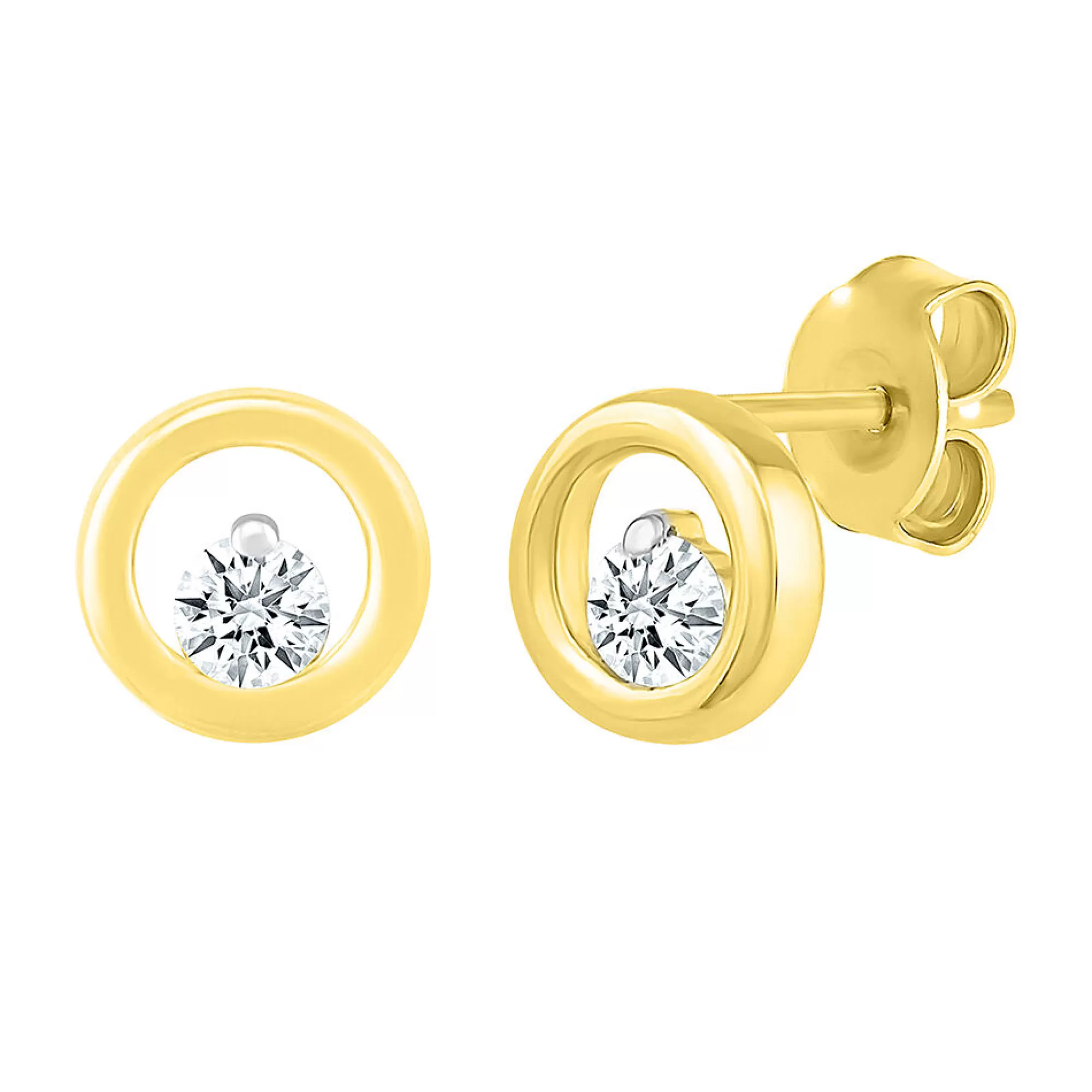 Earrings^Layering & Stacking Diamond Open Circle Stud Earrings In 10K Yellow Gold (1/7 Ct. Tw.)