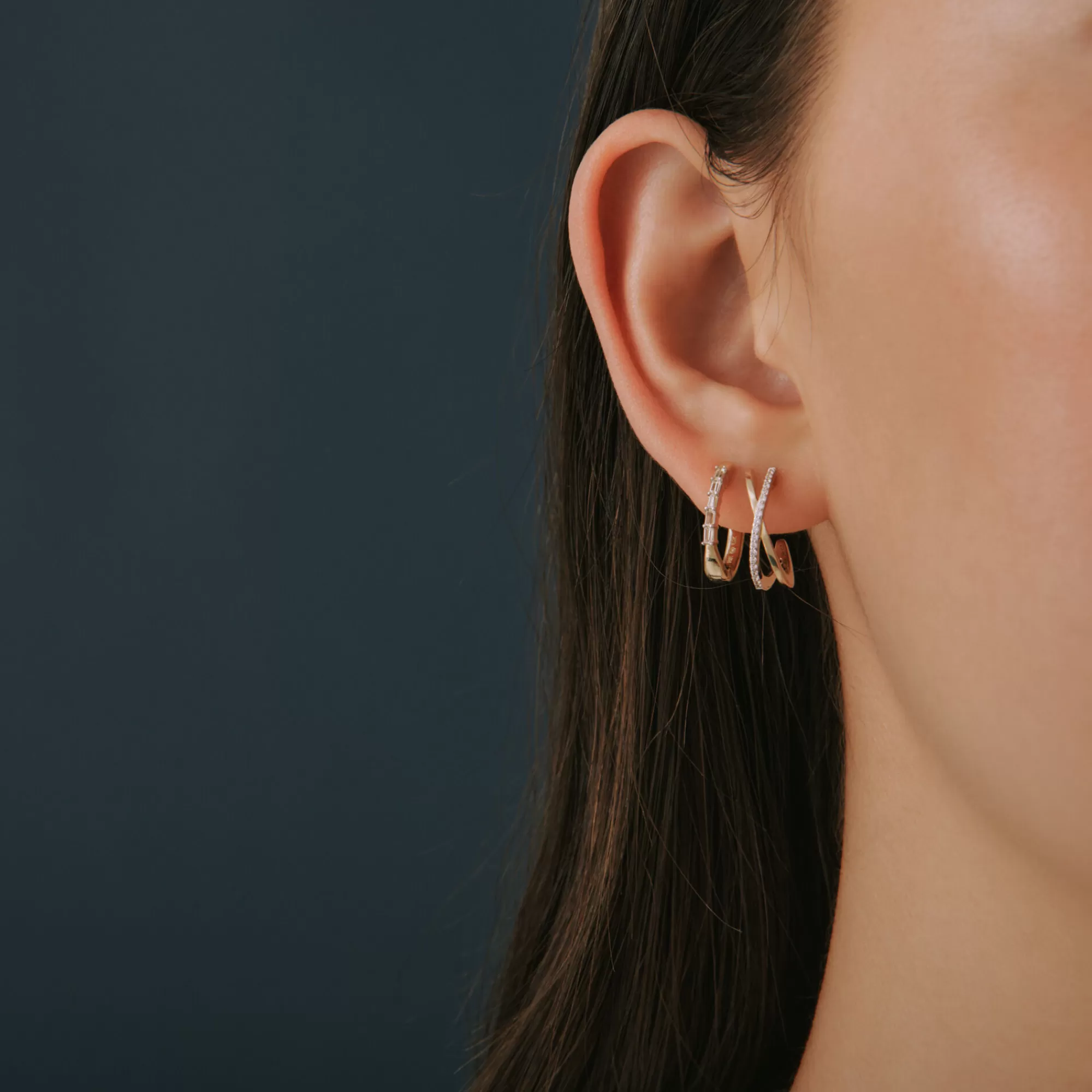 Earrings^Laure by Aurate Diamond Open Huggie Hoop 'X' Earrings In 14K Yellow Gold (1/7 Ct. Tw.)