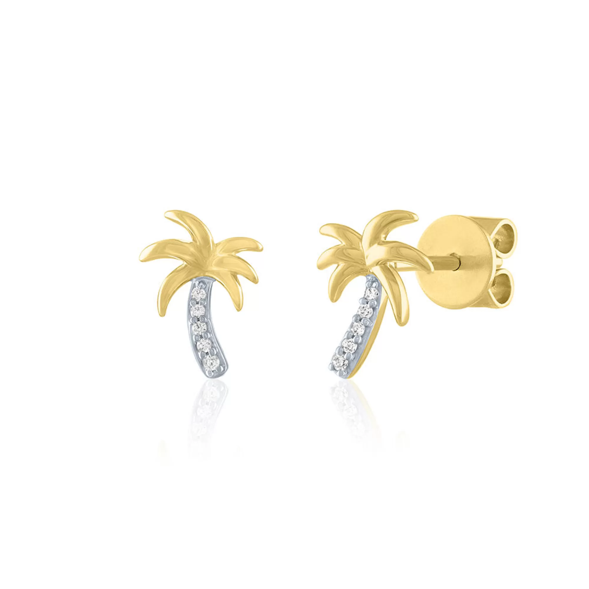 Earrings^Layering & Stacking Diamond Palm Tree Stud Earrings In 10K Yellow Gold