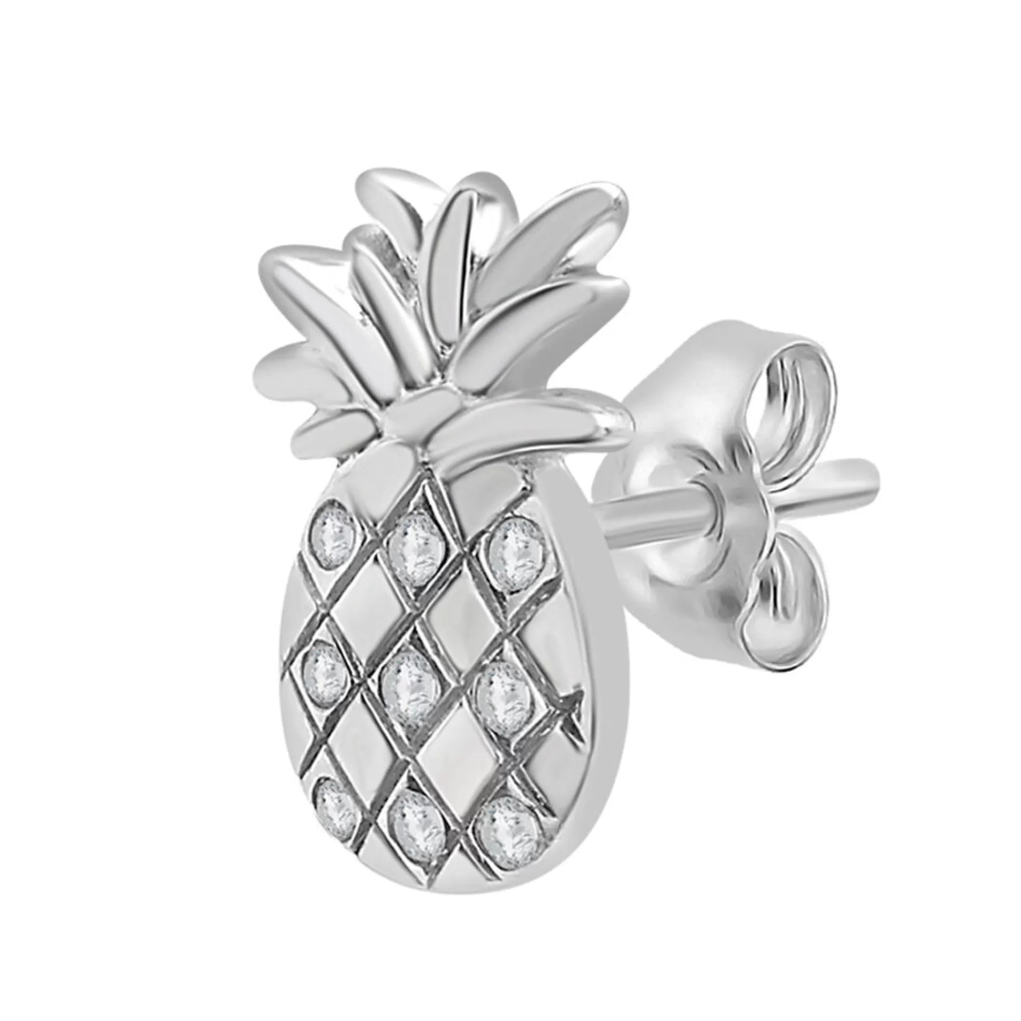 Earrings^Layering & Stacking Diamond Pineapple Single Stud Earring In 10K White Gold