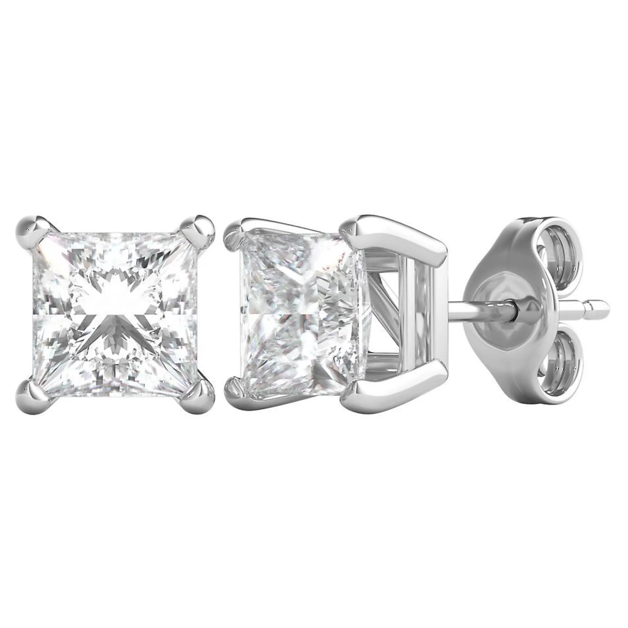 Earrings^Prima Diamond Princess-Cut Solitaire Stud Earrings In (1 1/2 Ct. Tw.) 14K White Gold