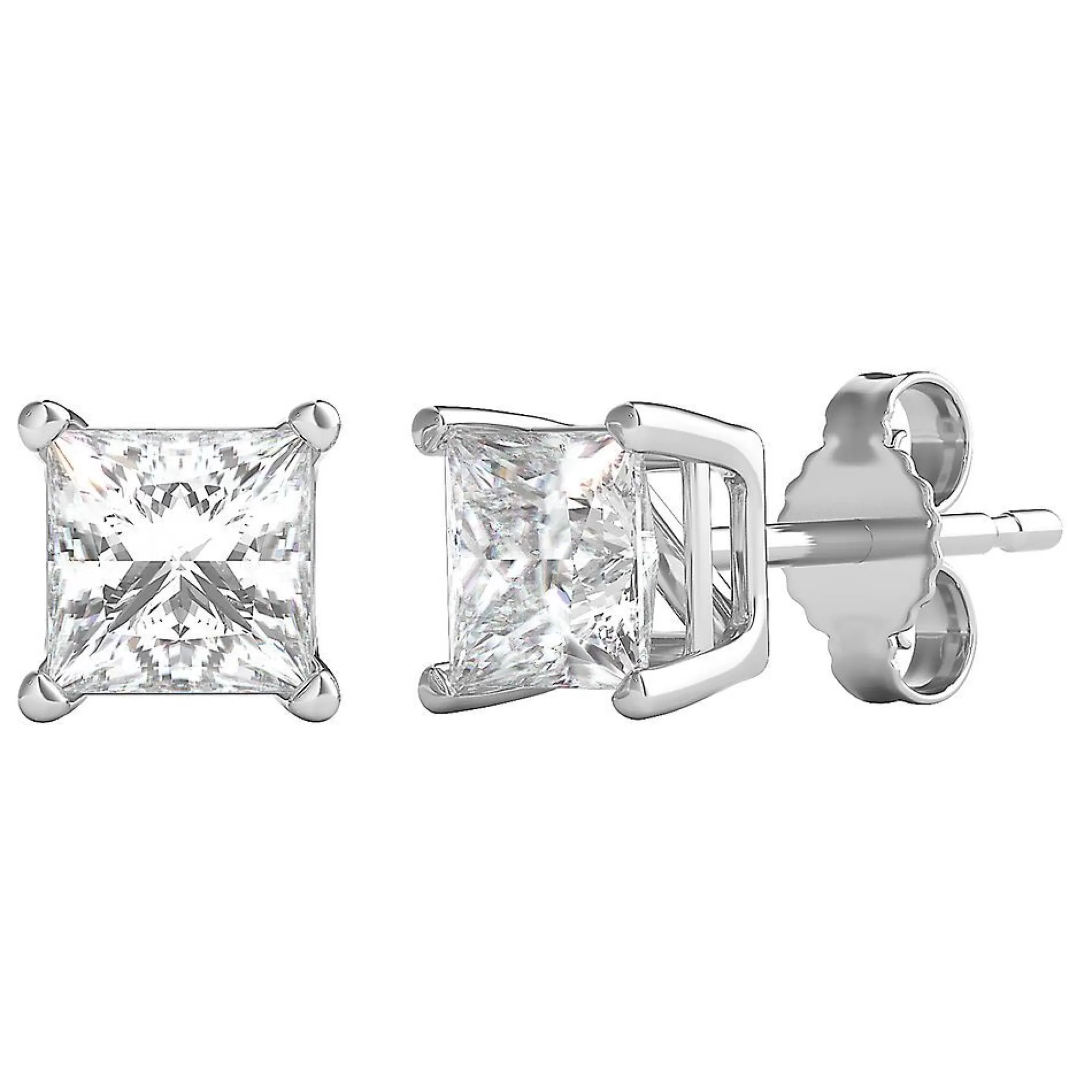 Earrings^Prima Diamond Princess-Cut Solitaire Stud Earrings In (1 Ct. Tw.) 14K White Gold