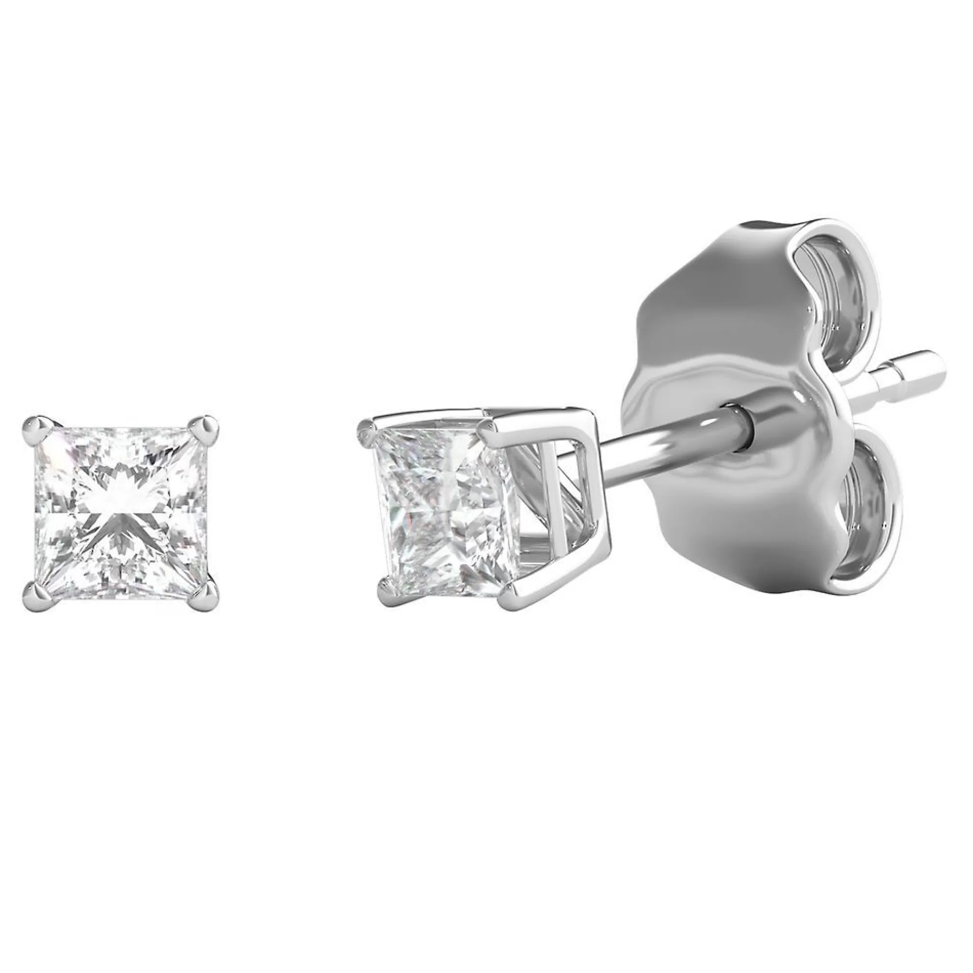 Earrings^Prima Diamond Princess-Cut Solitaire Stud Earrings In (1/3 Ct. Tw.) 14K White Gold