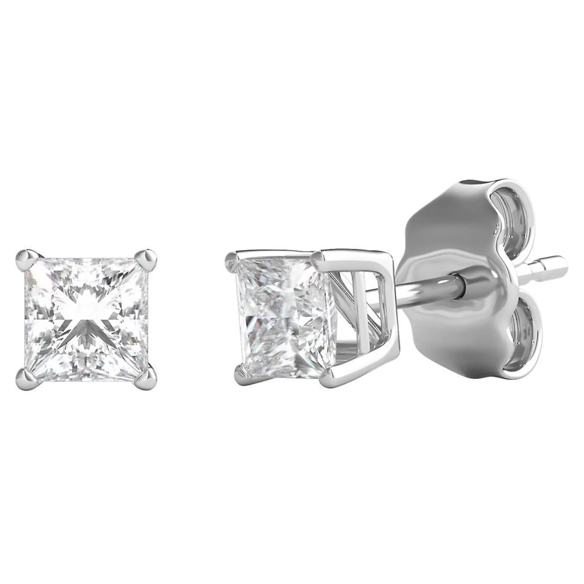 Earrings^Prima Diamond Princess-Cut Solitaire Stud Earrings In (1/2 Ct. Tw.) 14K White Gold